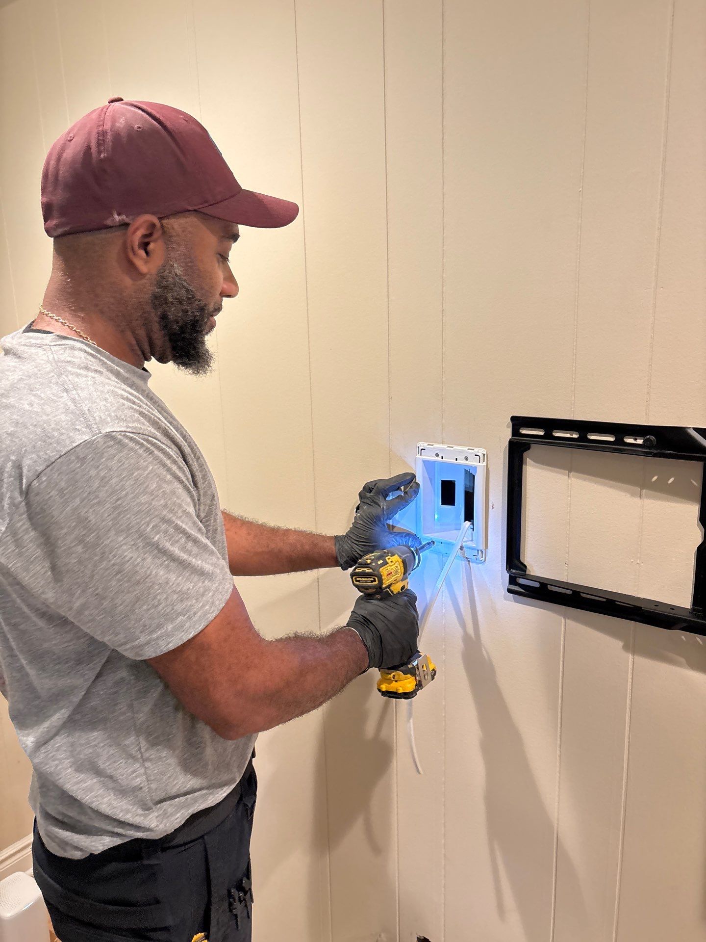 TV Mount & Hidden Wiring / Recessed Outlet Installation by Spartan Home Pros