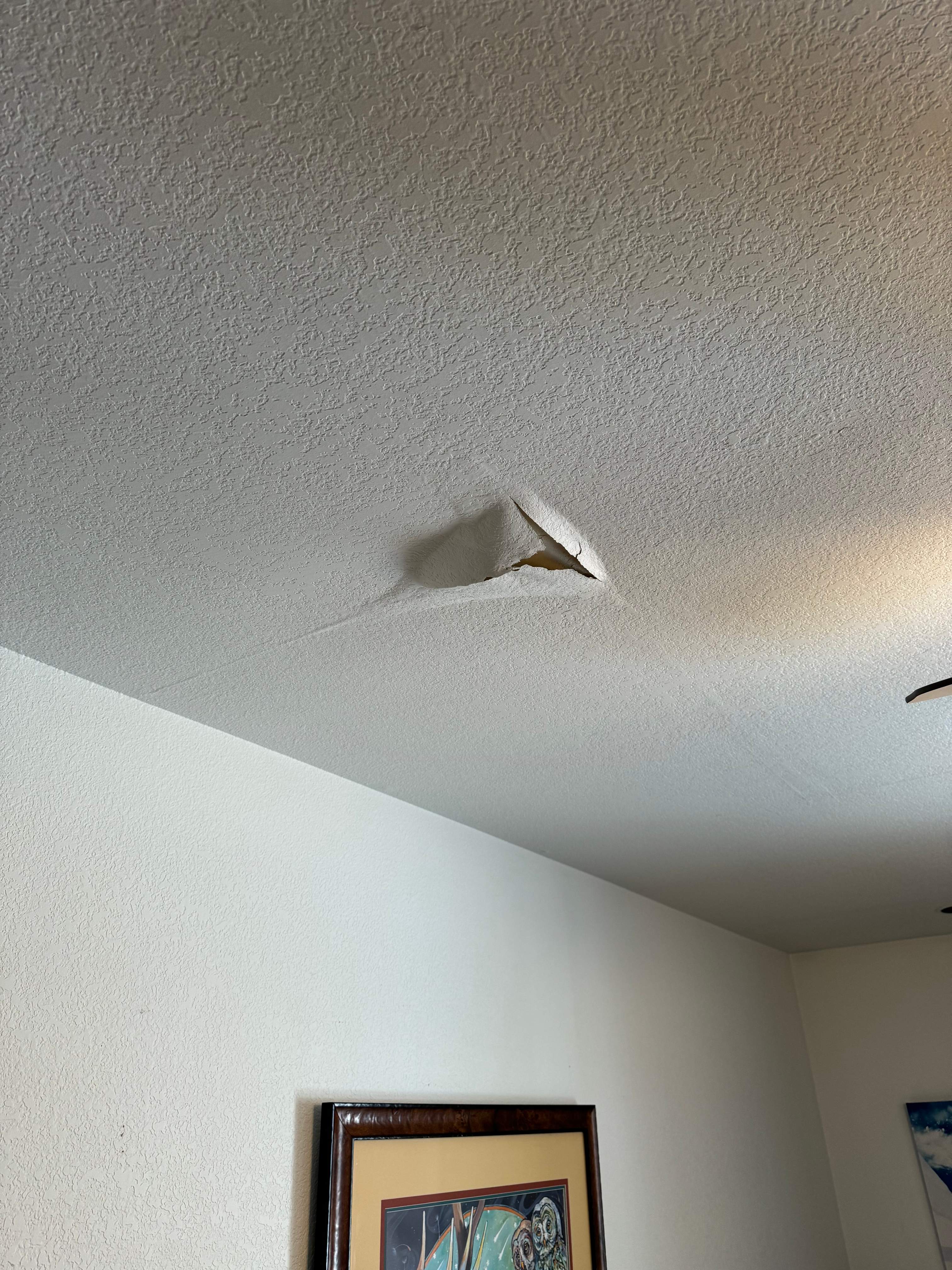Roof leak drywall repair by Gold Peak Property Management