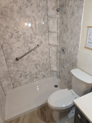 Tub to Shower , flooring, and countertop