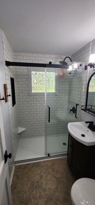 Tub-to-Shower Conversion using Shower Door