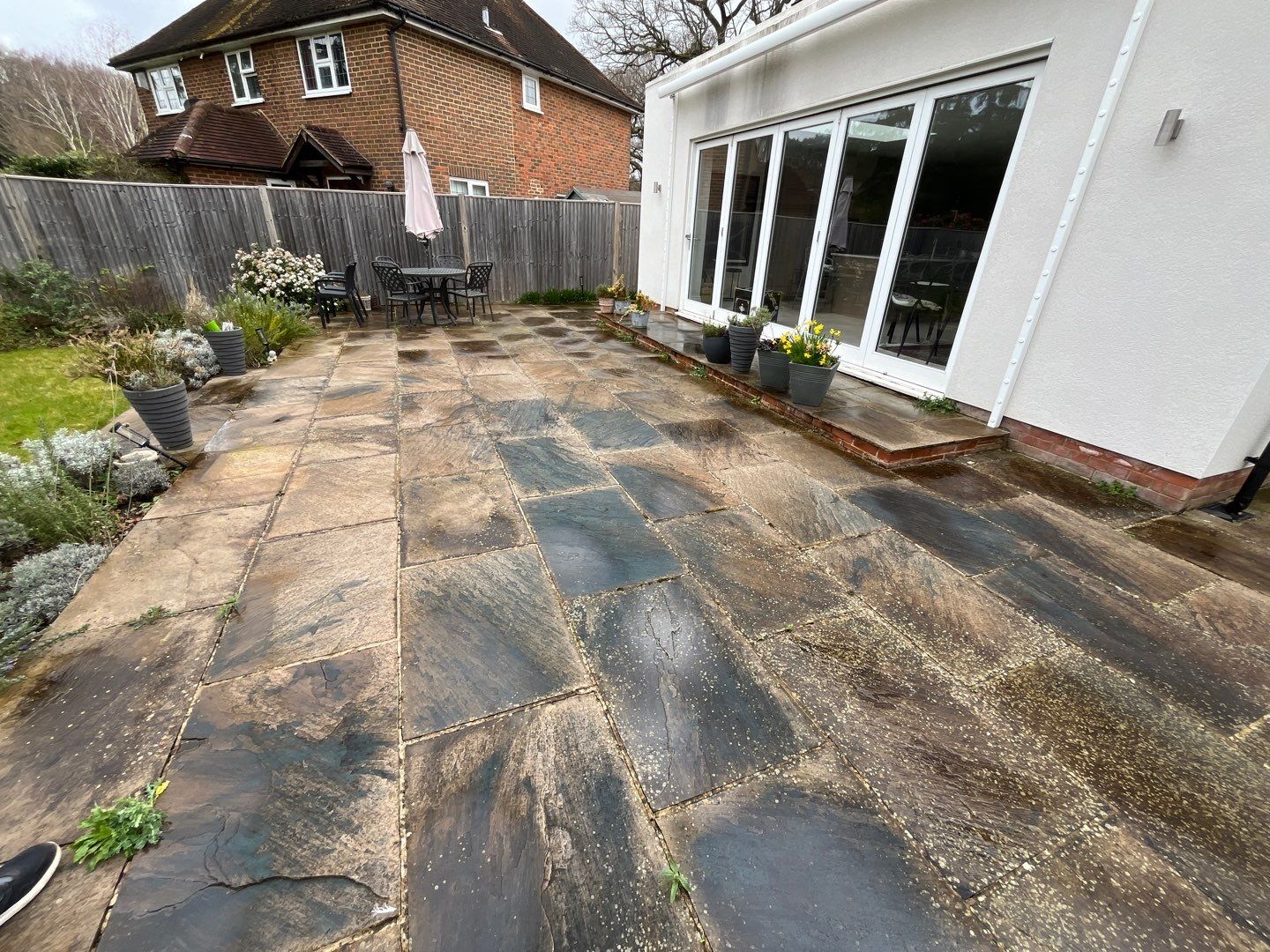 Patio Area Spring Clean using Mosmatic Flat Surface Cleaner by Ges Exterior Cleaning ltd