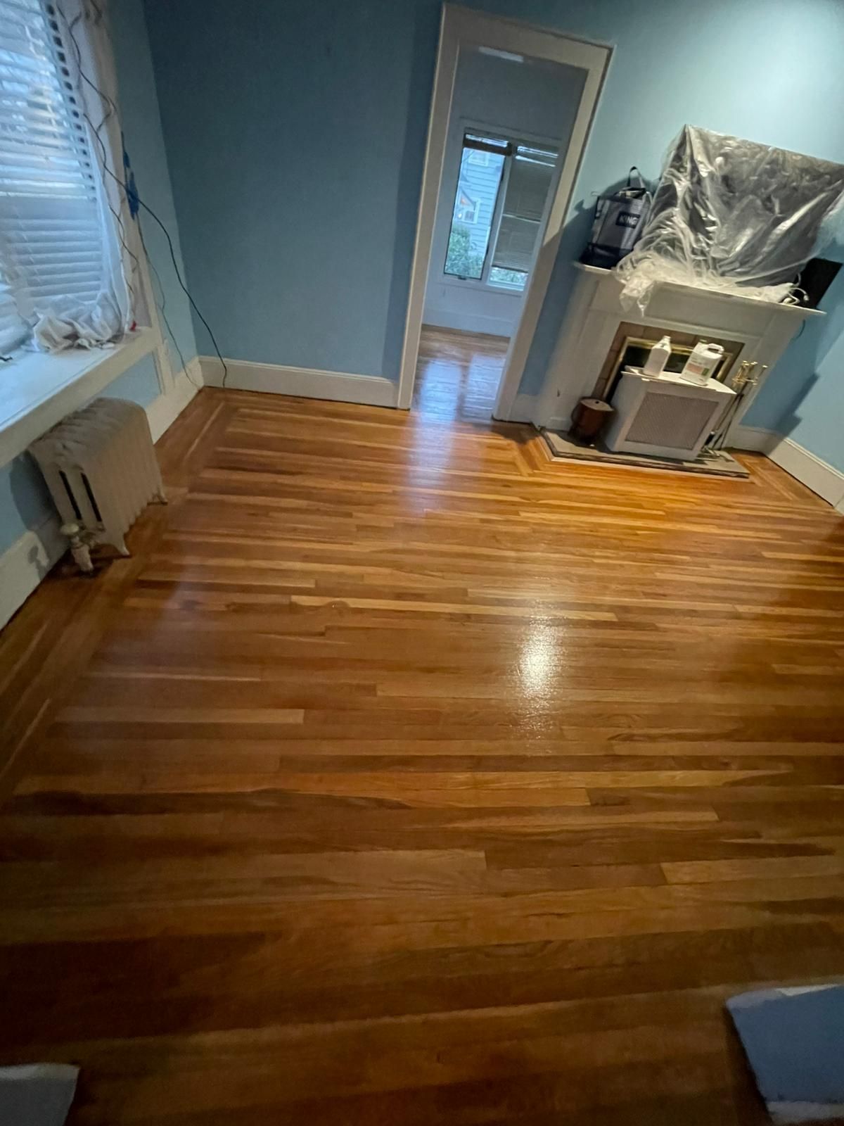 Hardwood floor repair and refinish using Duraseal Natural Stain with Semi Gloss Finish by Footprints Floors Morristown
