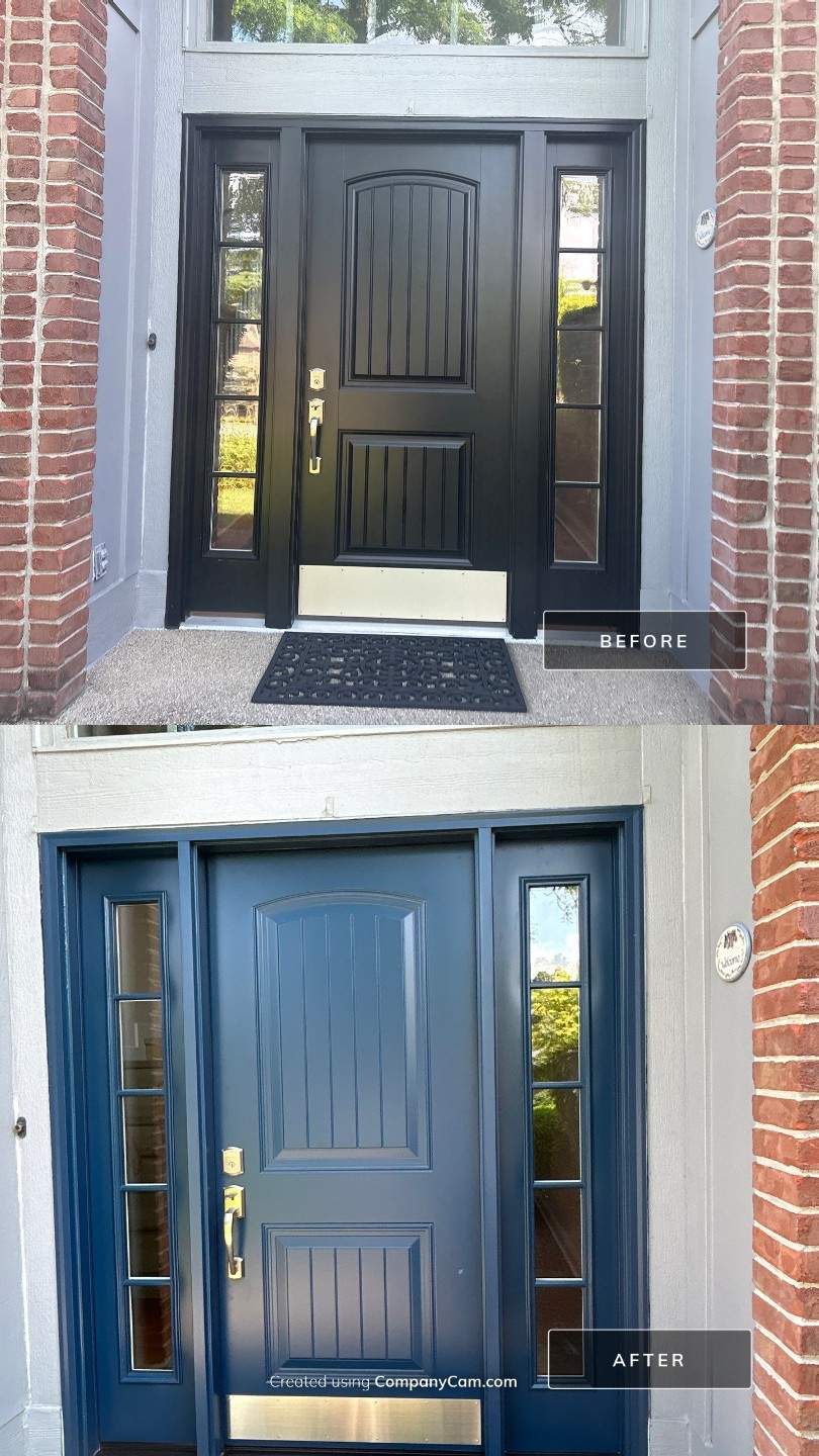 Entry Door Replacement With Sidelights and Transom in Indianapolis by Merrifield Exteriors, LLC