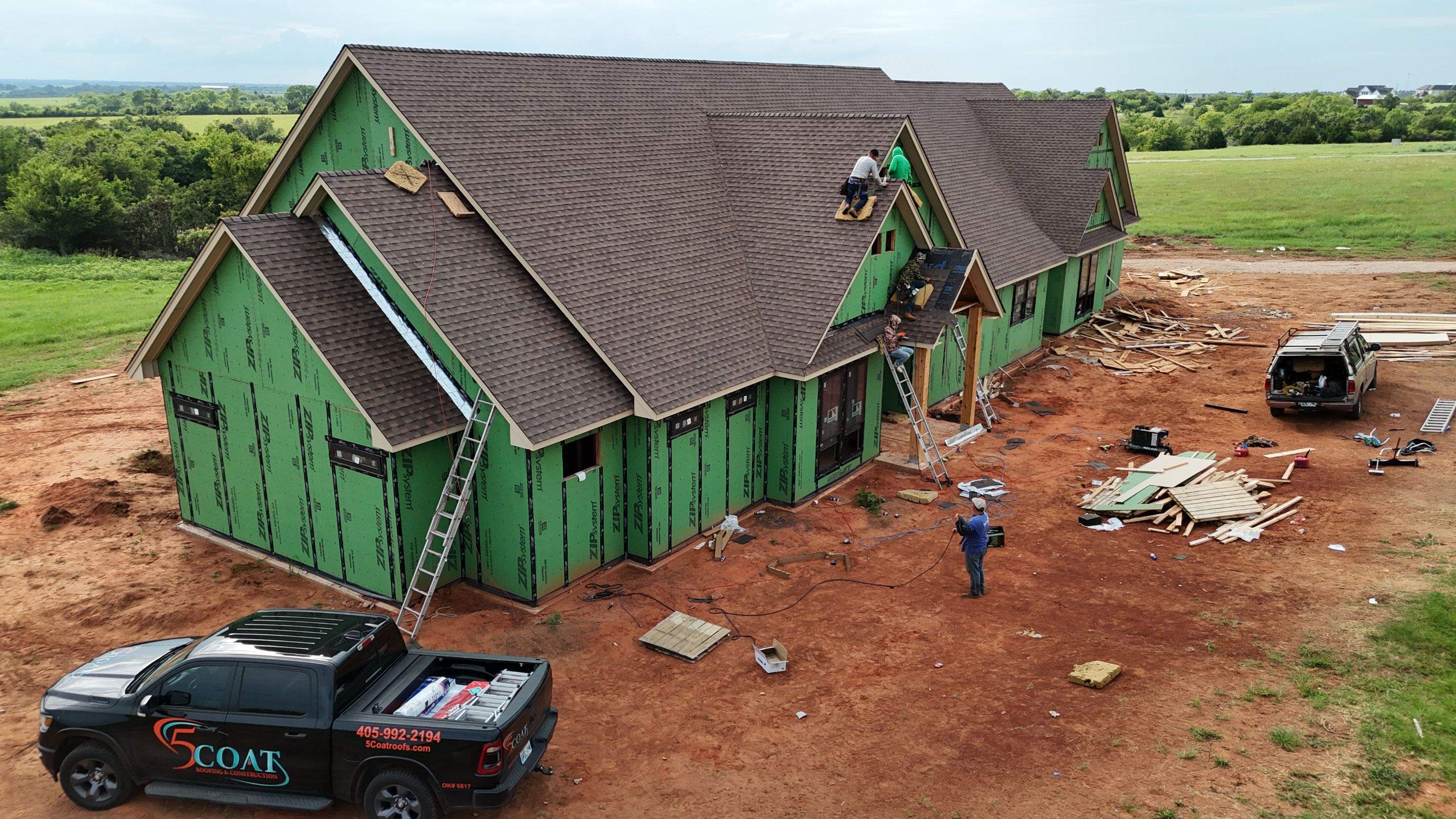 GAF Timberline HDZ and Standing Seam Metal Accents - New Construction - Goldsby, OK by 5Coat Roofing & Construction