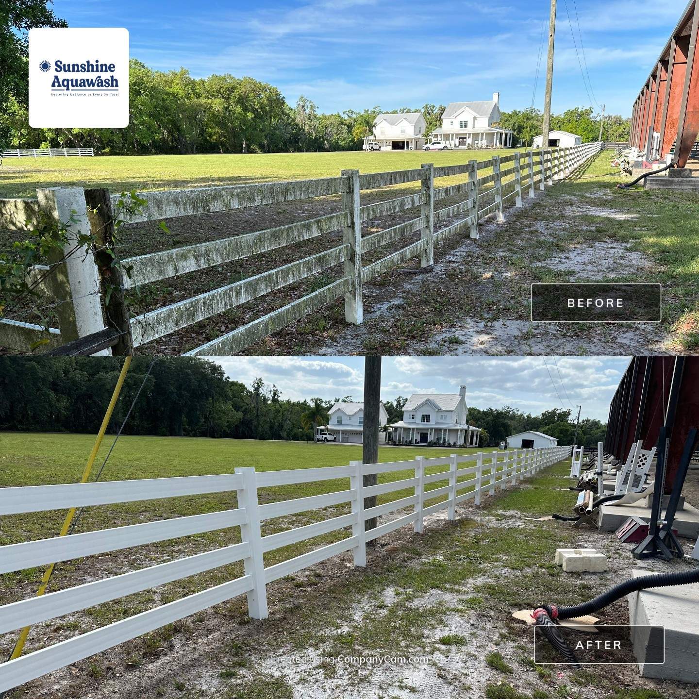 Vinyl Horse Fence & Concrete Pier Cleaning at Lesley Cox Equestrian, Parrish, FL | Sunshine AquaWash by Sunshine AquaWash