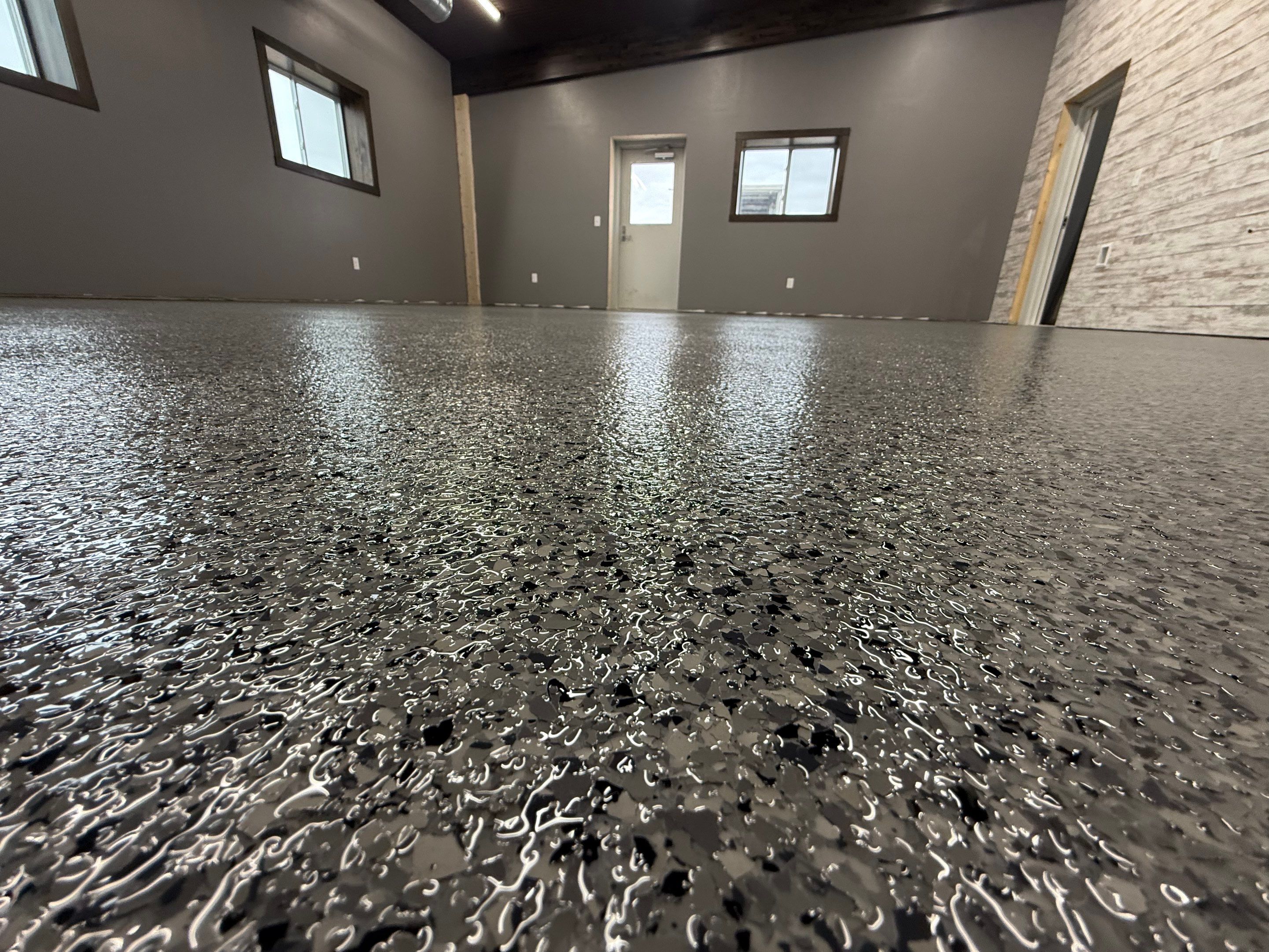 Nightfall Flake Floor Coating Installation in Draper by Select Painting, Coatings & Garage Cabinets