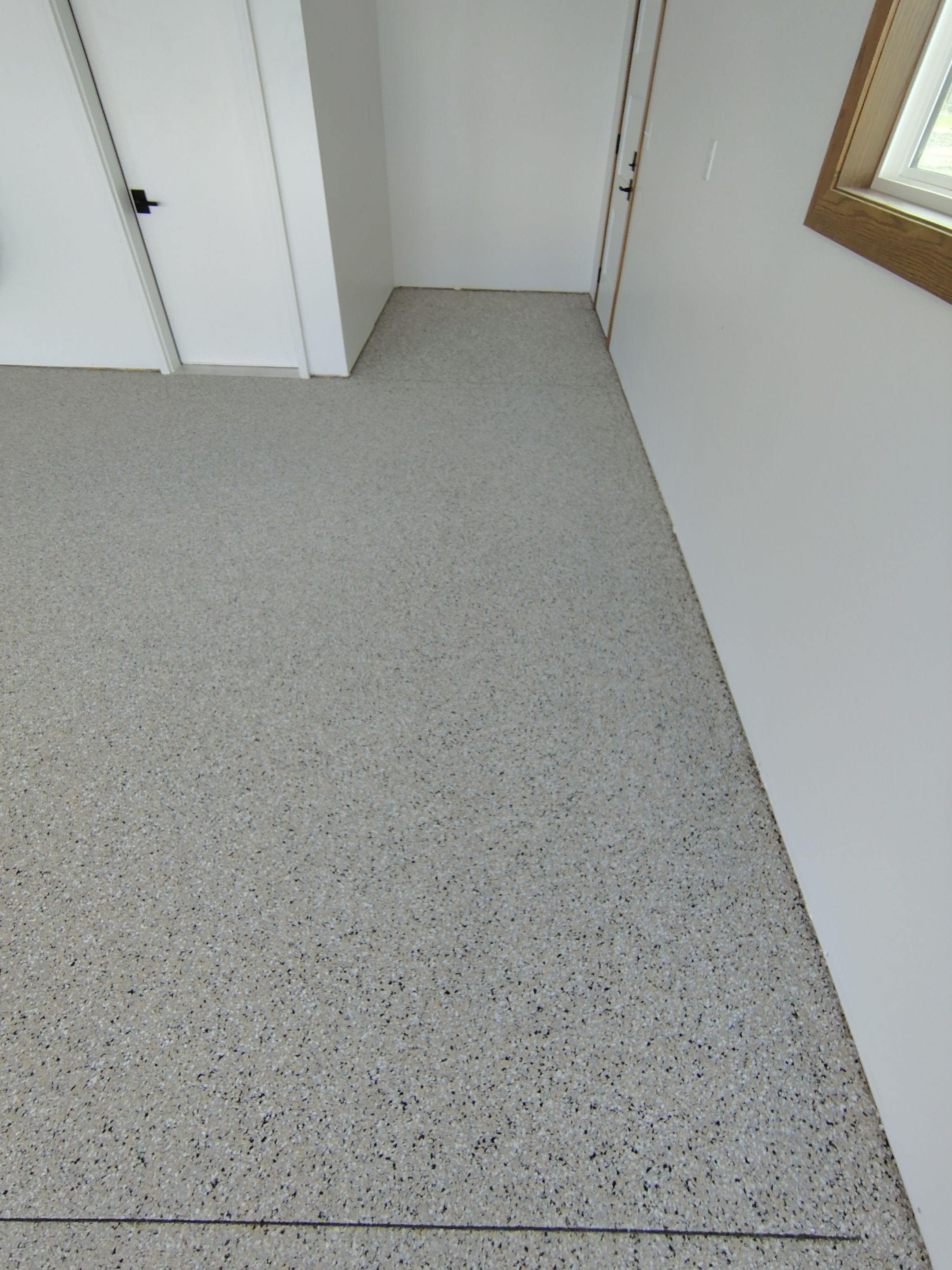 Gray and White Speckled Epoxy Garage Floor Coating in Tea by Select Painting, Coatings & Garage Cabinets