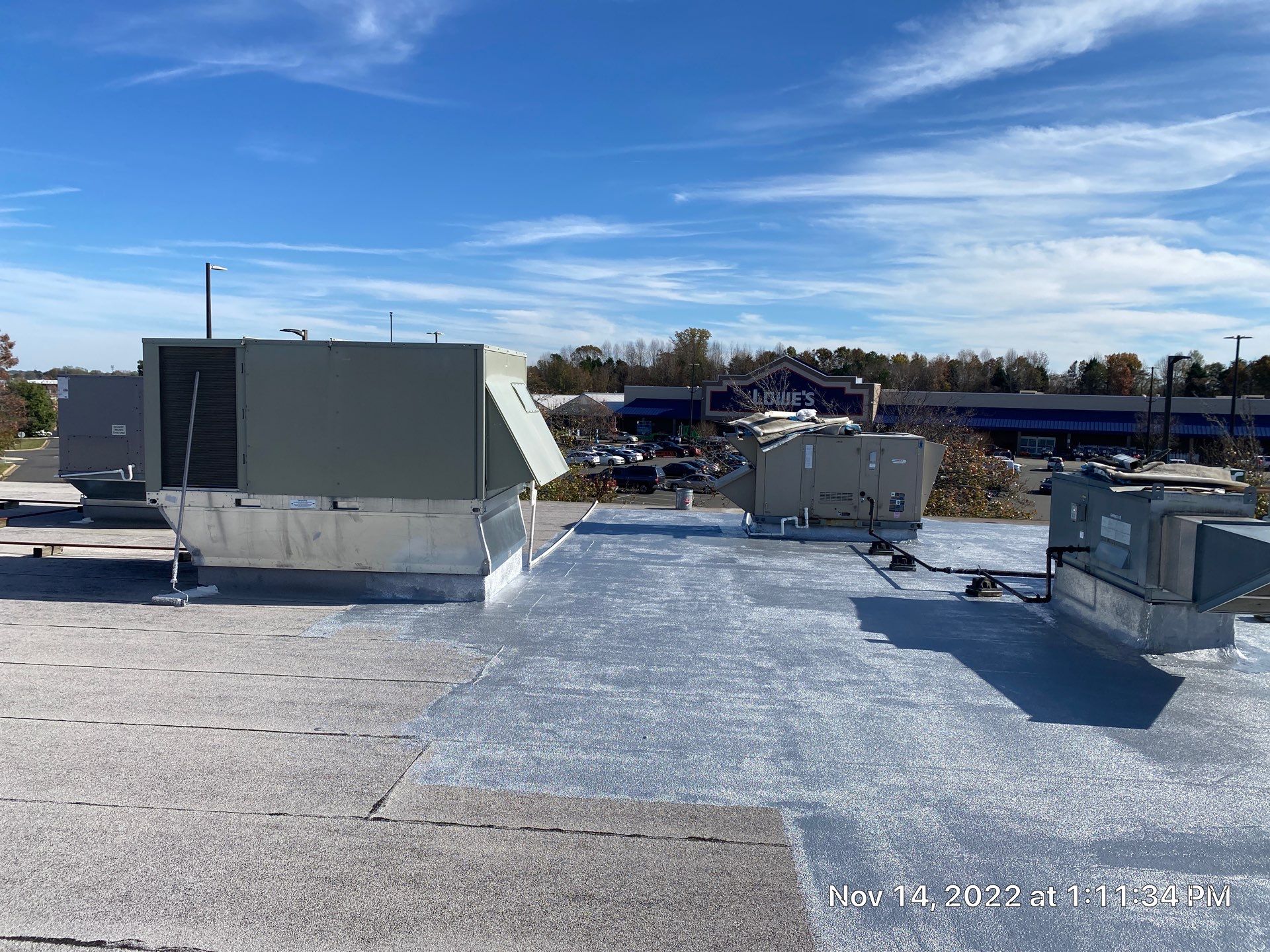 Commercial Coating using Poly Urerthane and Silicone Coating by Just In Time Roofing and Restoration