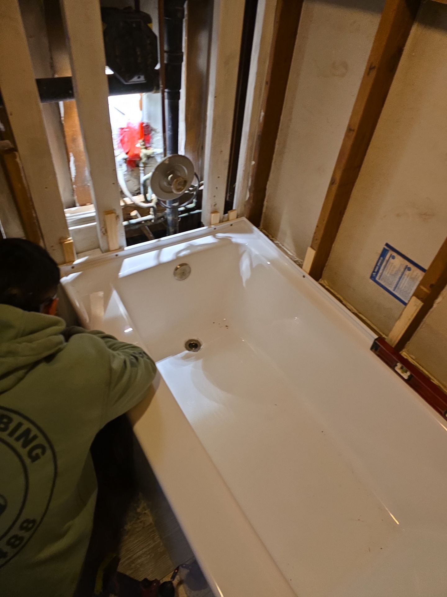 Shower Tub Installation with Underground Plumbing by Us Plumbing 
