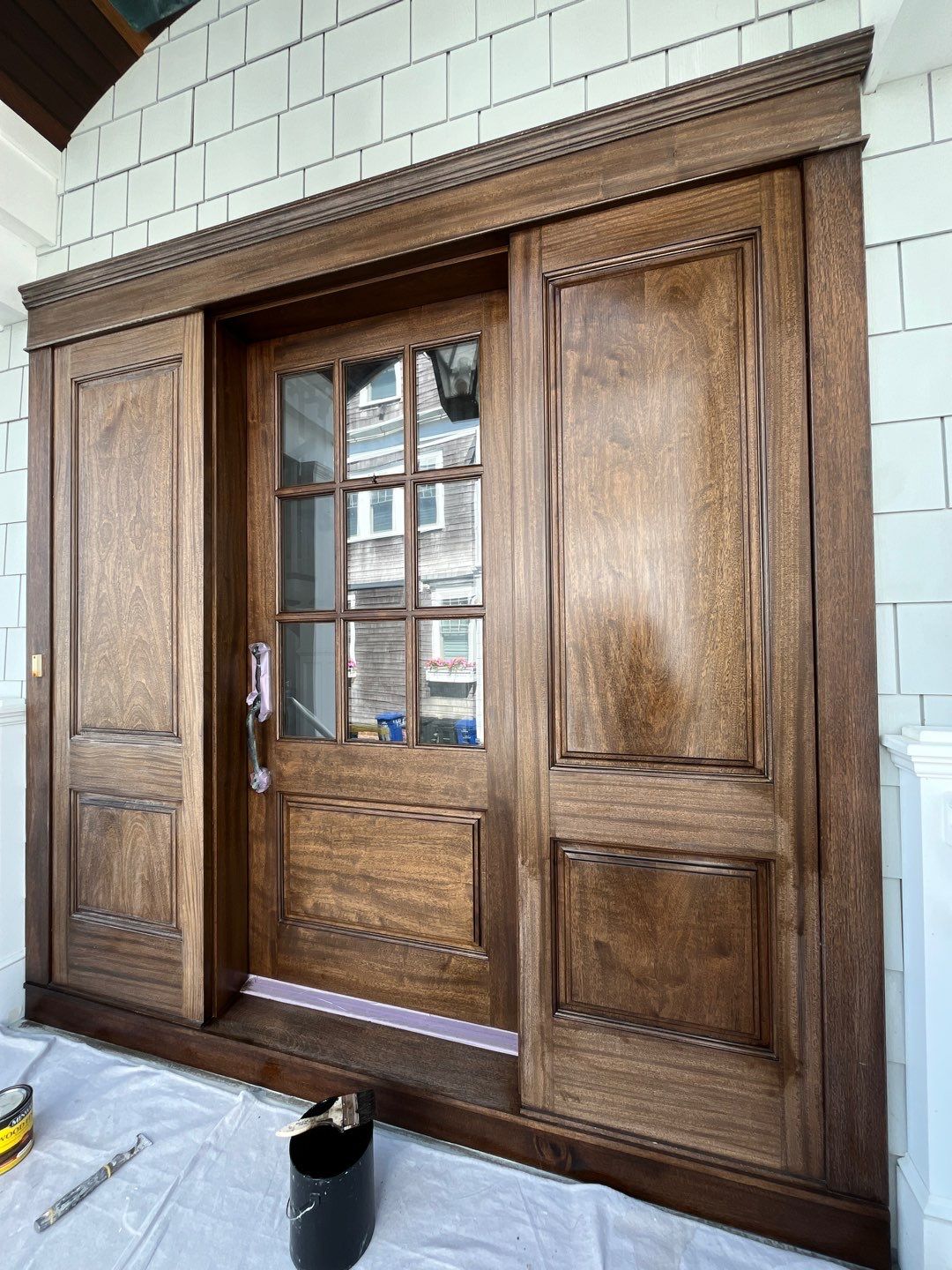 Custom Mahogany Entry Door Staining and Refinishing in Ocean City by FreshCoat Works LLC