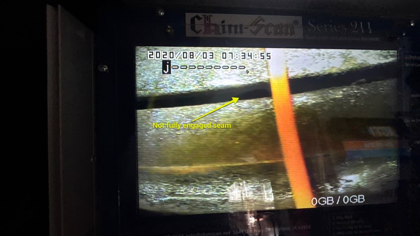 Chimney cleaning found to be with a damaged flue pipe by Hygienic Air, Inc