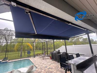 Retractable Awning in Marine Blue