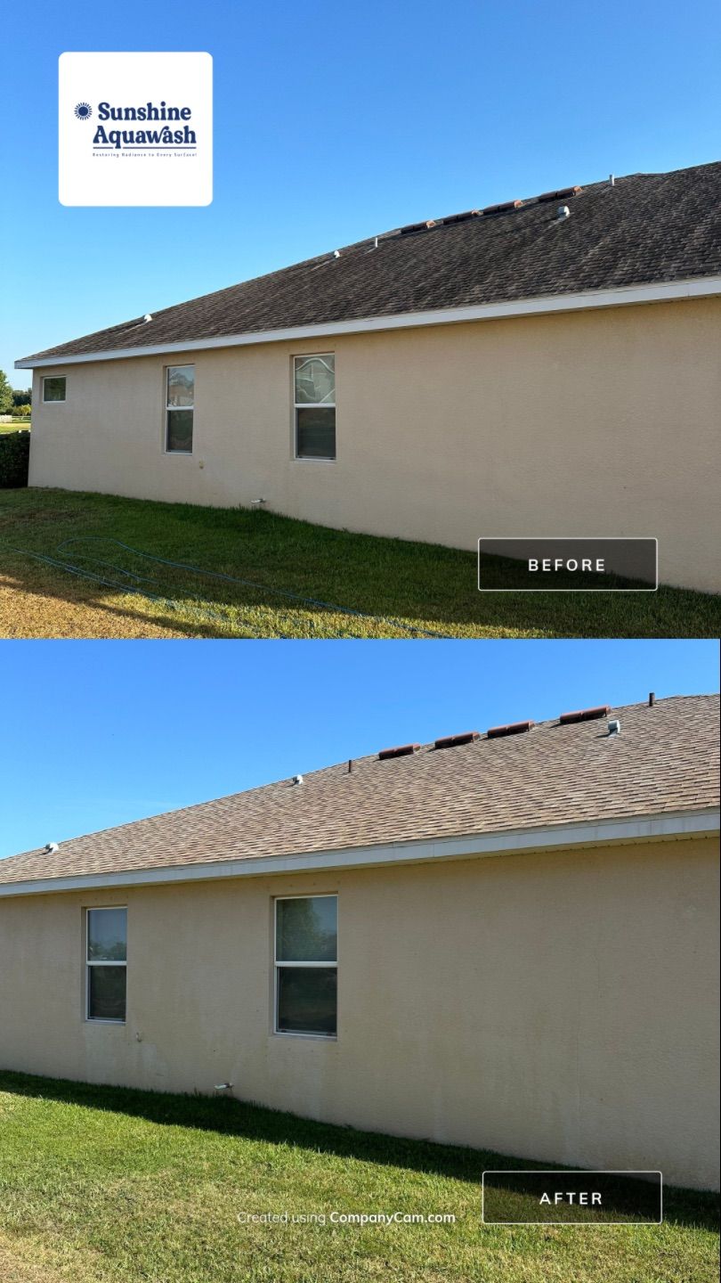 Asphalt Shingle Roof Soft Wash Cleaning & Concrete Pressure Washing in CopperStone Community, Parrish, FL by Sunshine AquaWash
