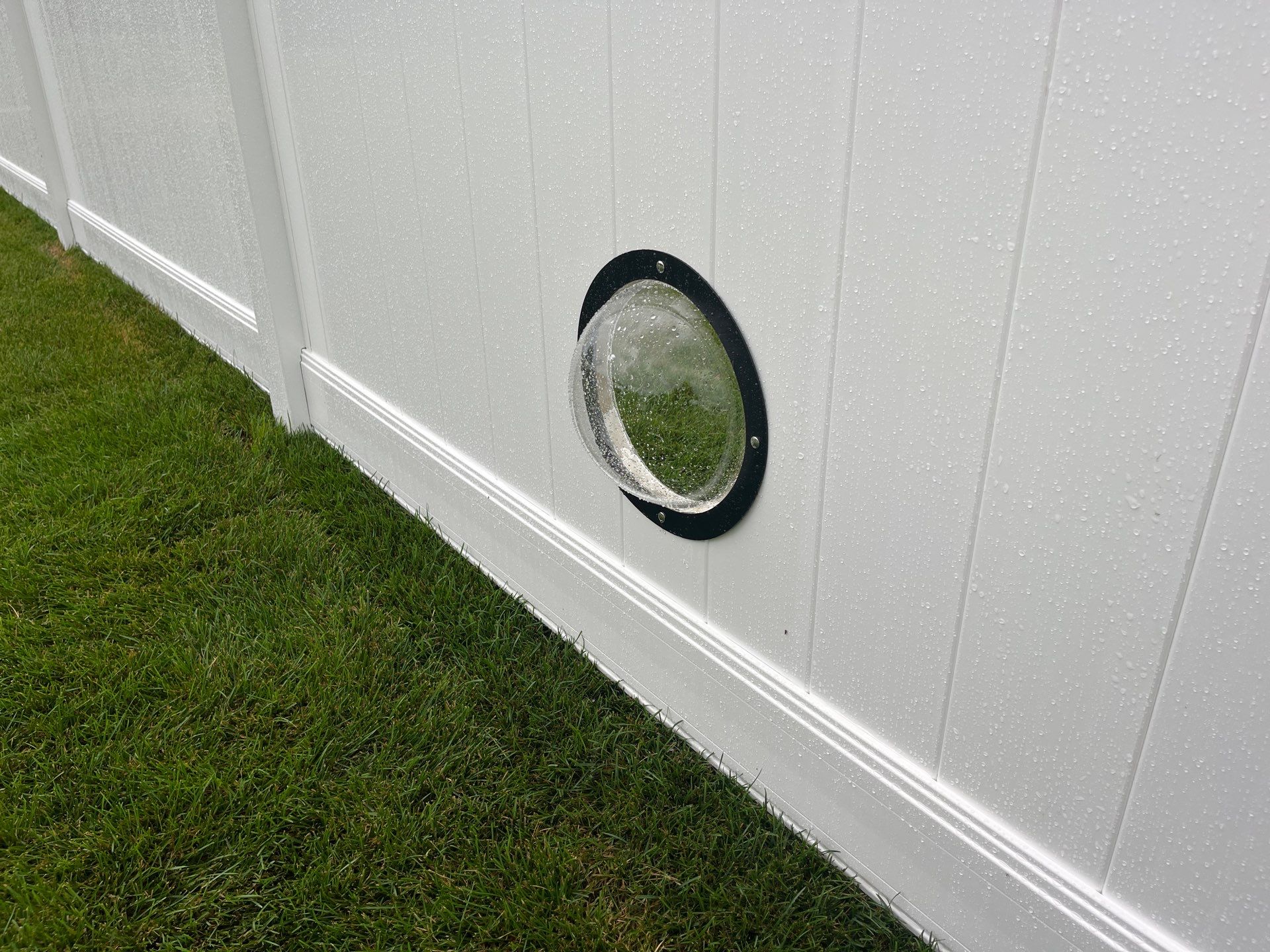 White Vinyl Privacy Fence With Pet Window in Cedar Falls by Perfect Picket Fence and Stain