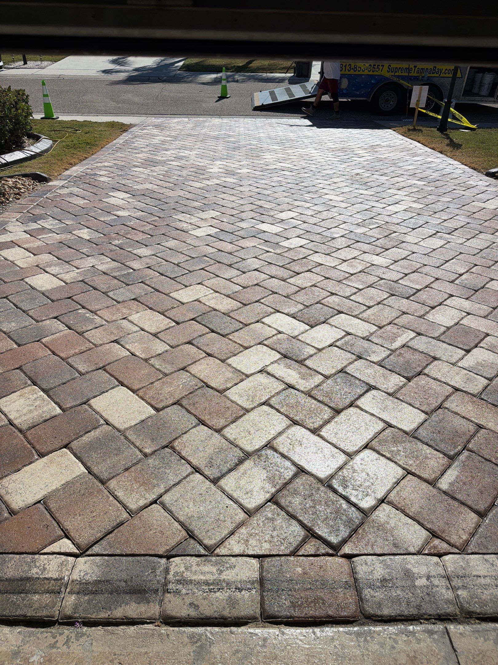 Herringbone Paver Driveway Repair, Stripping and Sealing in Sun City Center by Supreme Paver Experts