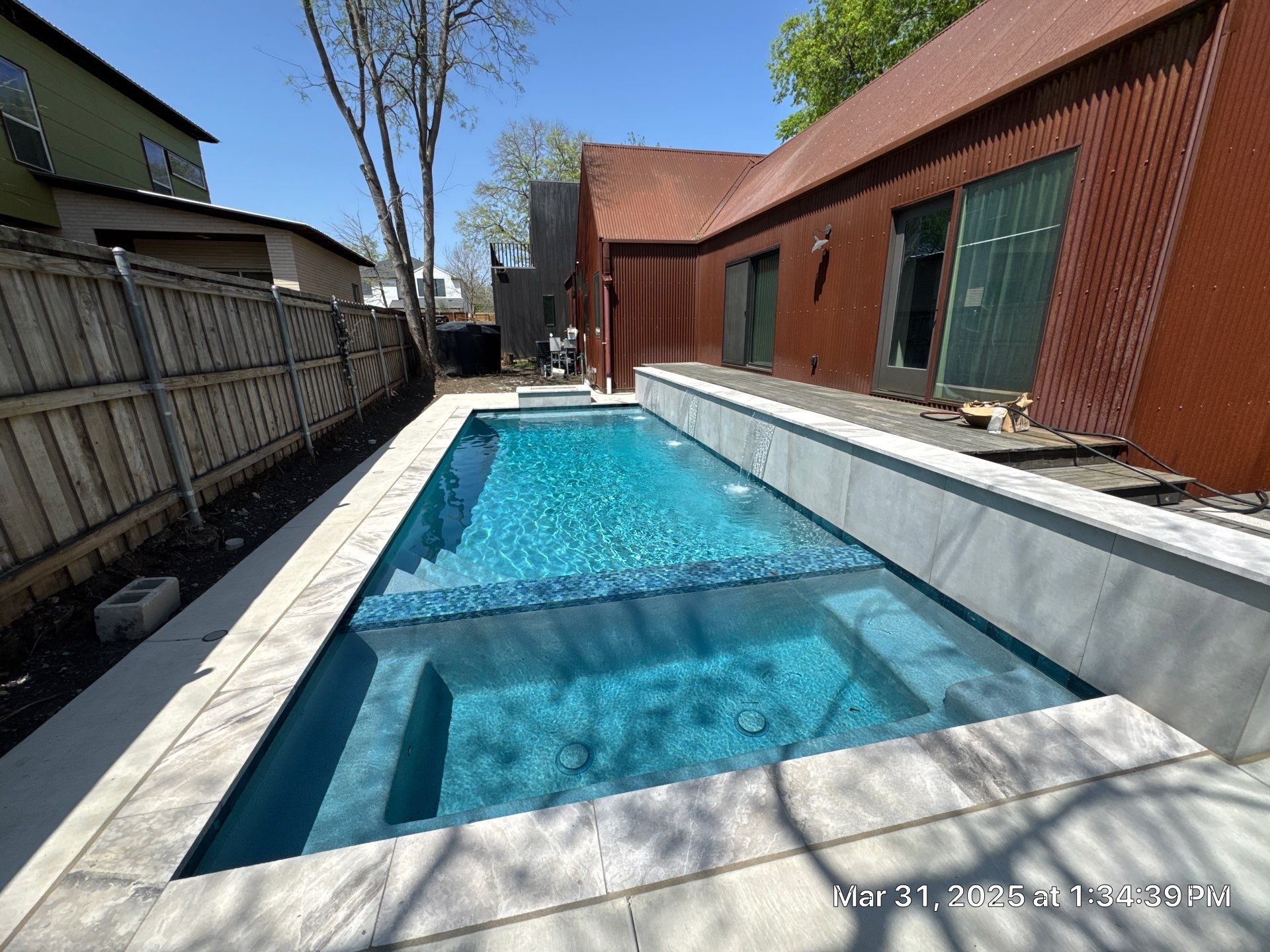 Modern Pool with Fire Wall by Pinnacle Pools and Spas - DFW