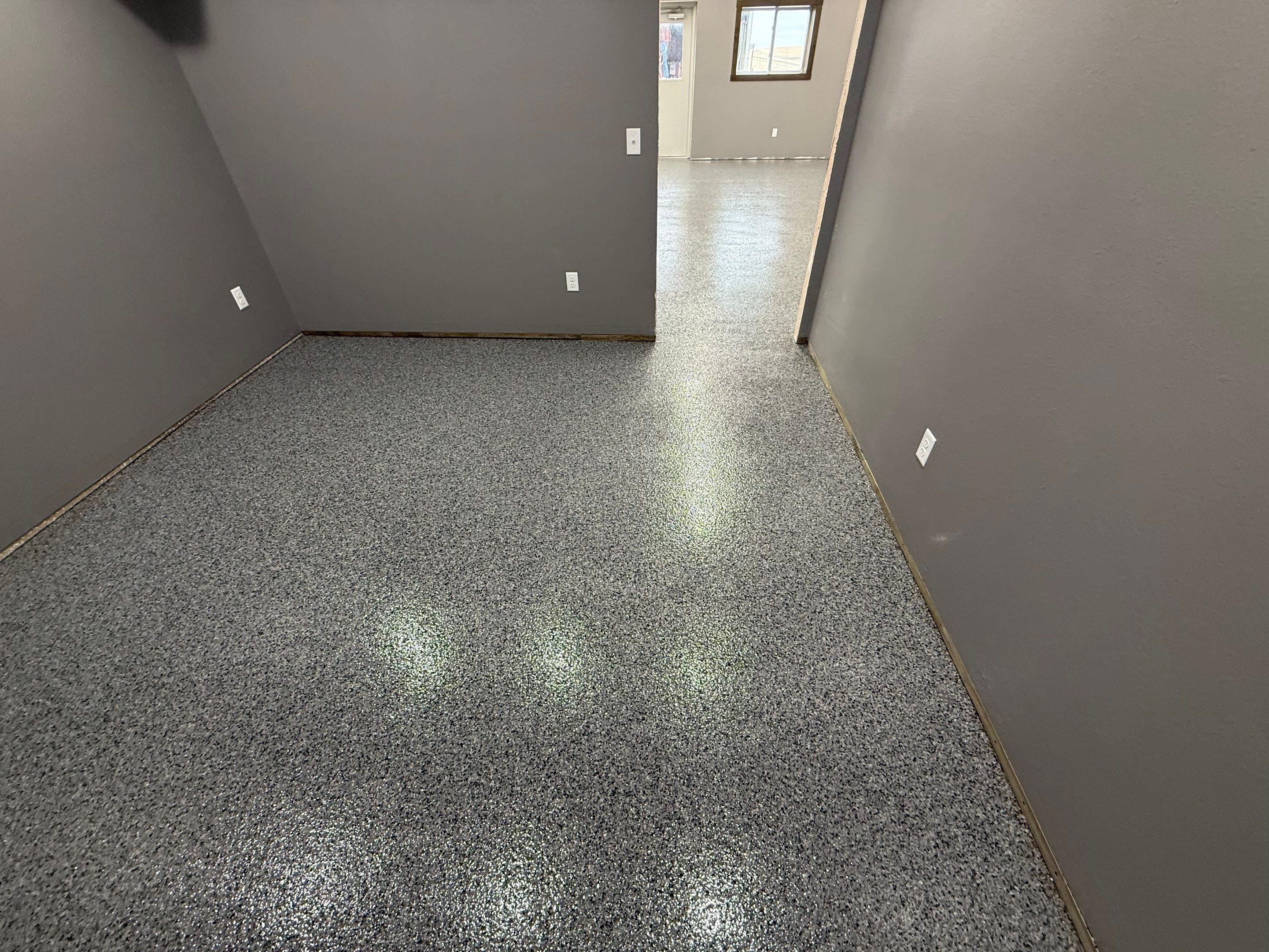 Nightfall Flake Floor Coating Installation in Draper by Select Painting, Coatings & Garage Cabinets