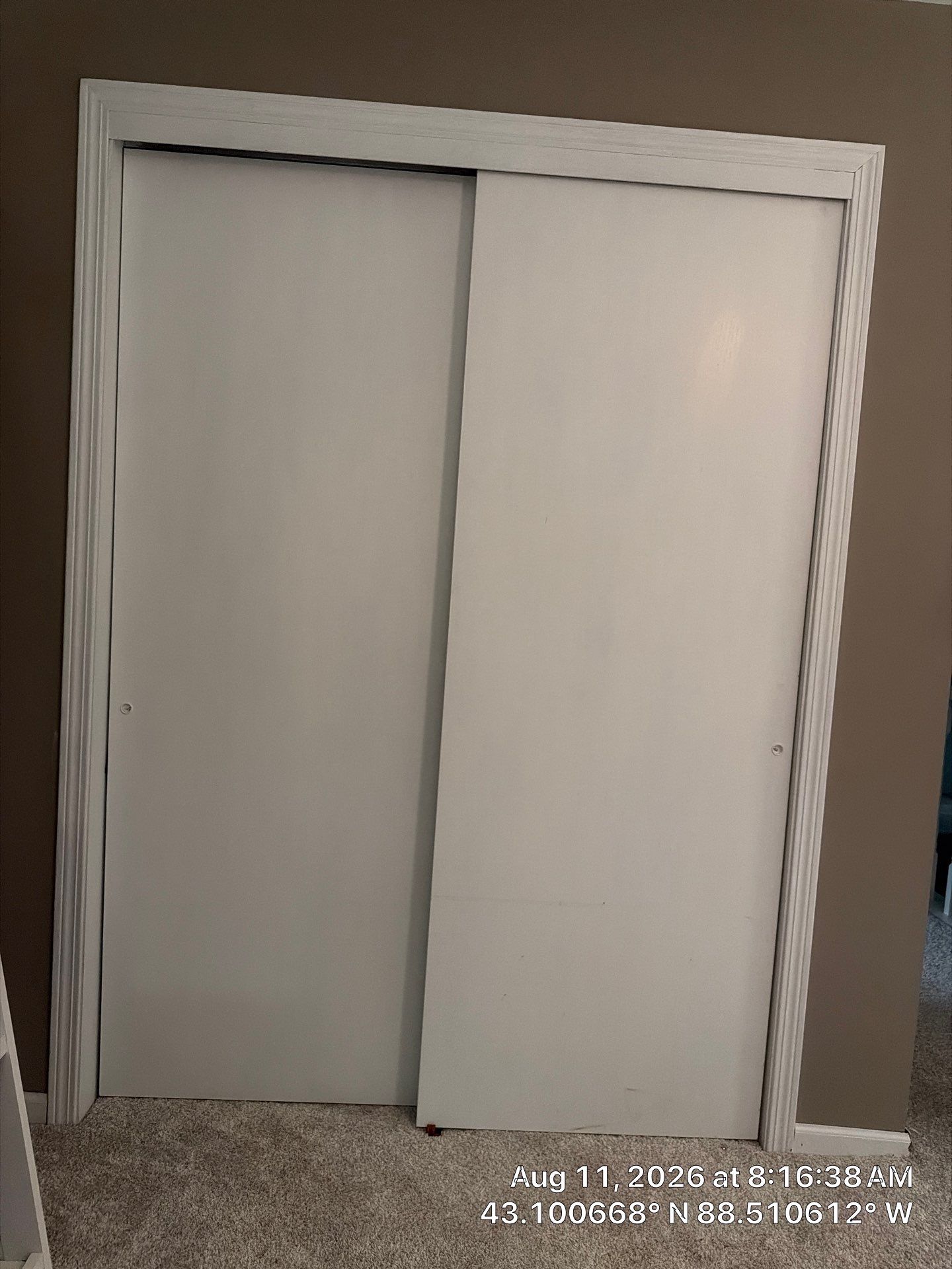 White Sliding Bypass Closet Door Installation in Oconomowoc by CompanyCam Sales Demo
