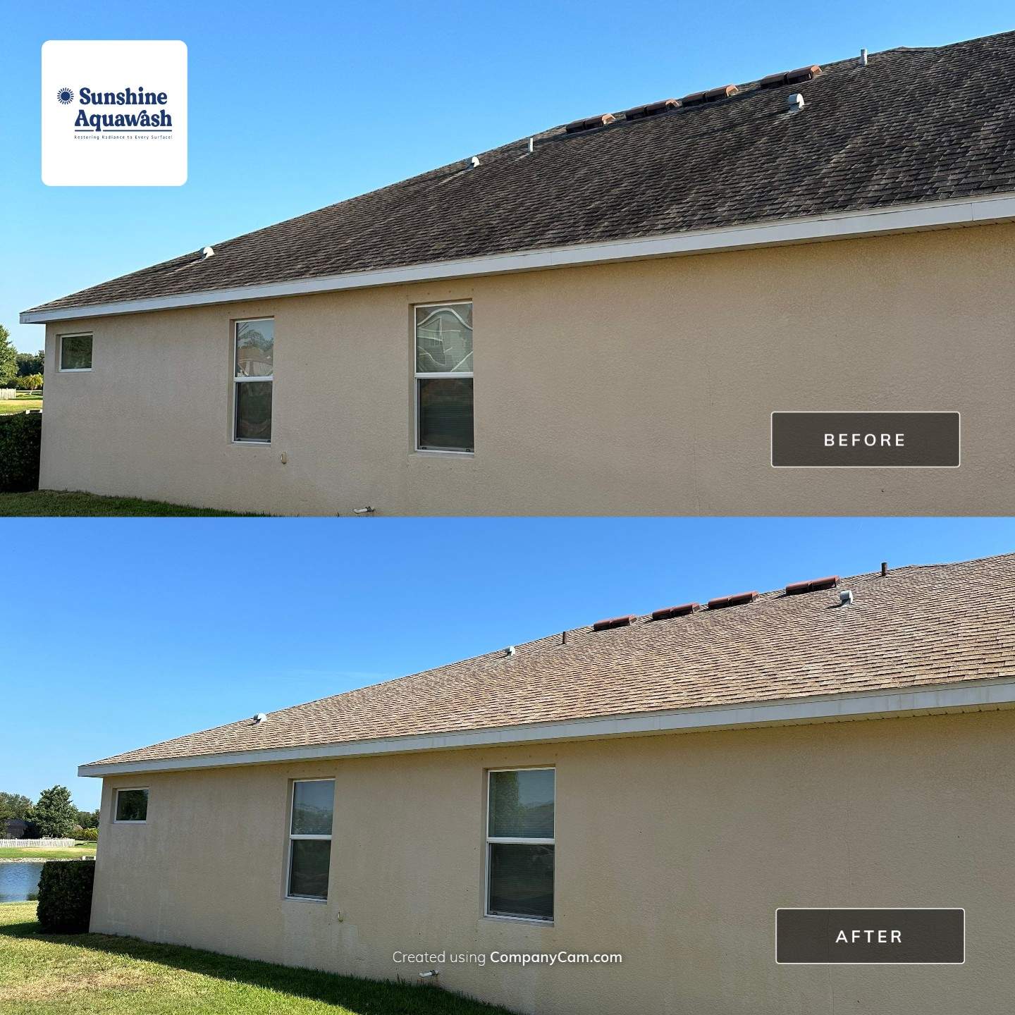 Asphalt Shingle Roof Soft Wash Cleaning & Concrete Pressure Washing in CopperStone Community, Parrish, FL by Sunshine AquaWash