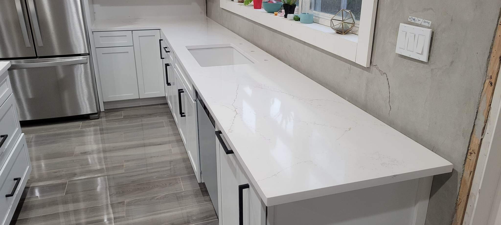 White Quartz Kitchen and Bathroom Countertop Installation in San Marcos by Mena stone surfaces