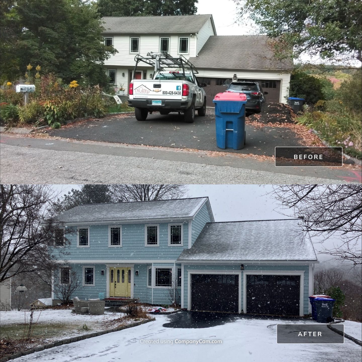 Beautiful Siding transformation using Cert. Cedar Impressions D/7 Perfection, Straight Bottom, Bermuda Blue by DiGiorgi Roofing and Siding Inc