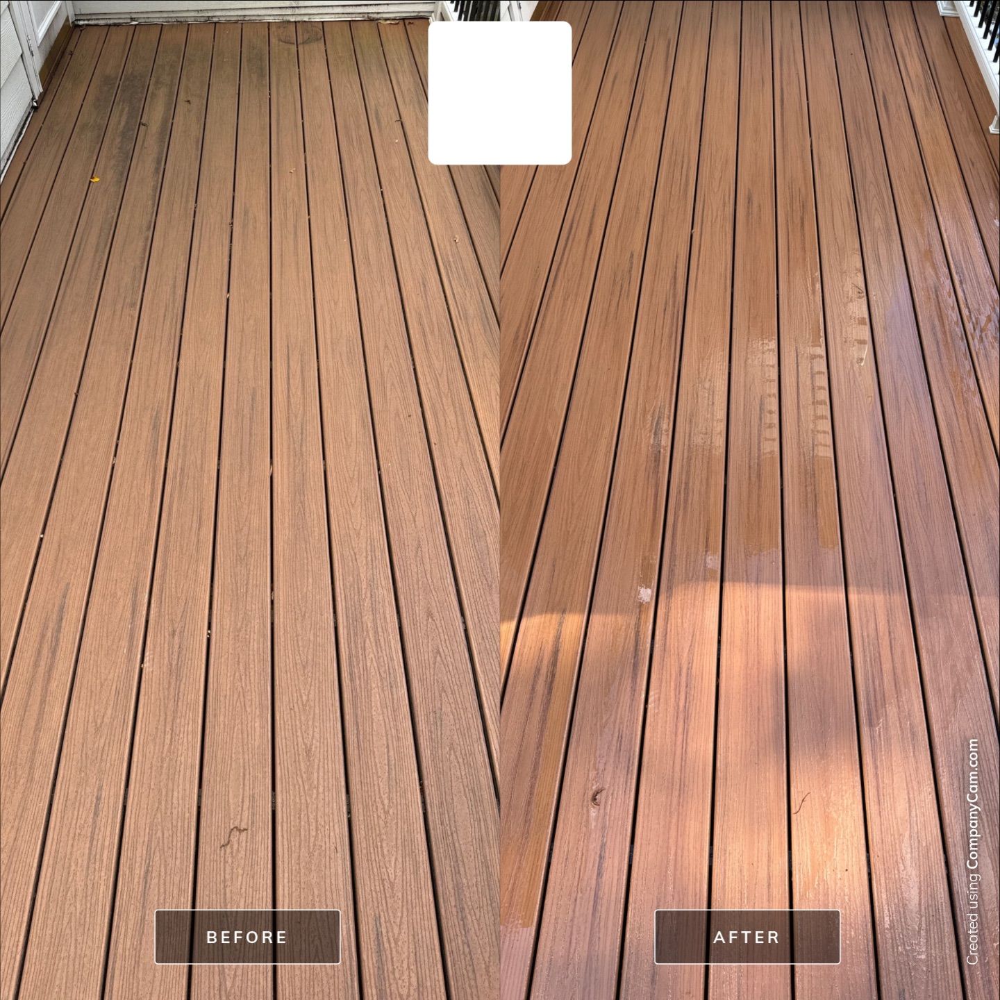 pressure washing company cleaning a wooden deck to remove dirt and restore its natural color