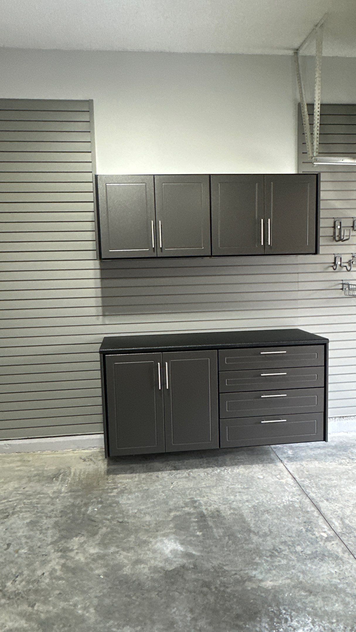 Jeff B got a beautiful combination of Cabinets and Slatwall by Banner Garage