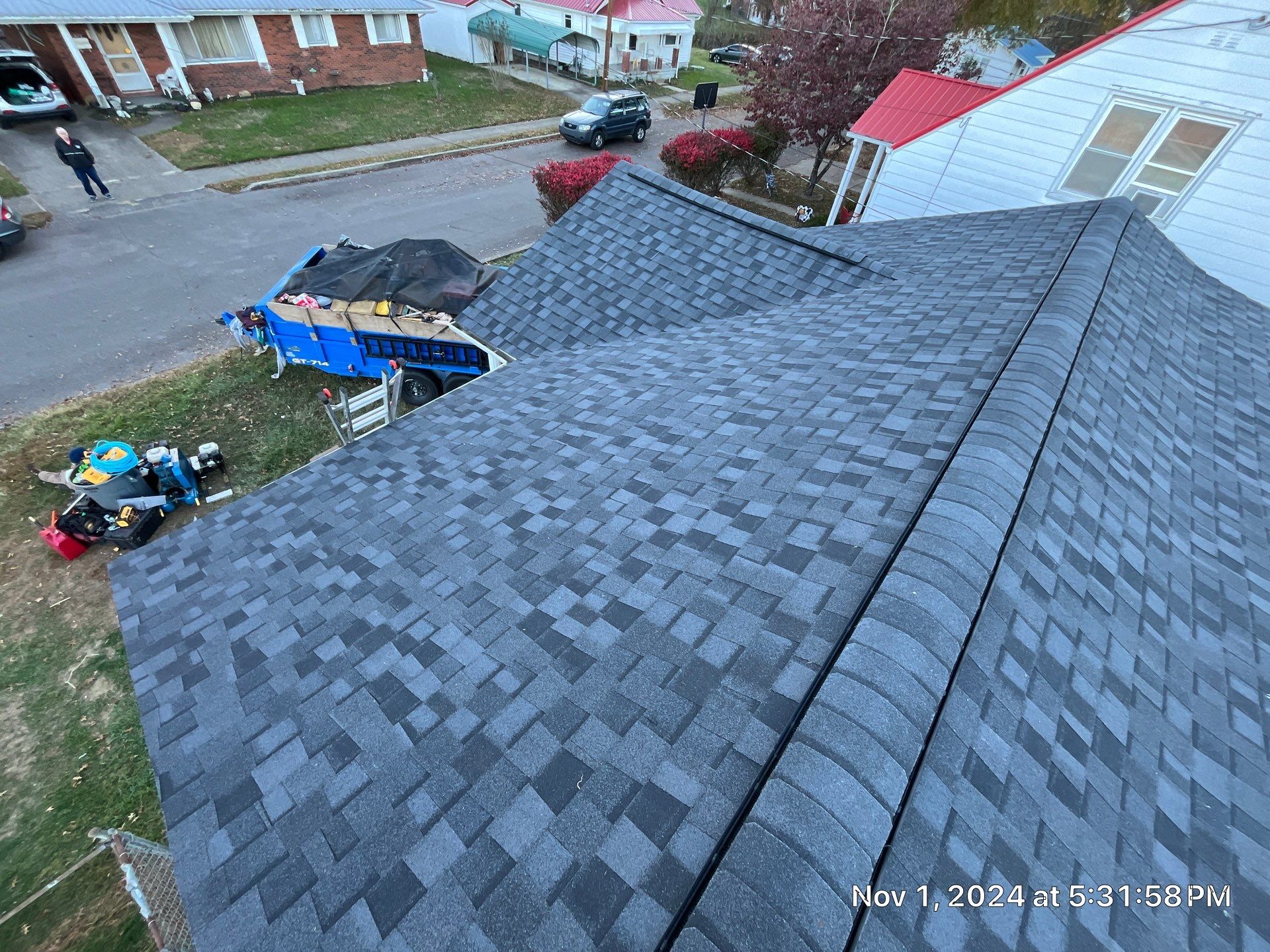 Residential Roofing Installation using Certainteed Landmark Pro Shingles blue by Fahey Roofing + Contracting