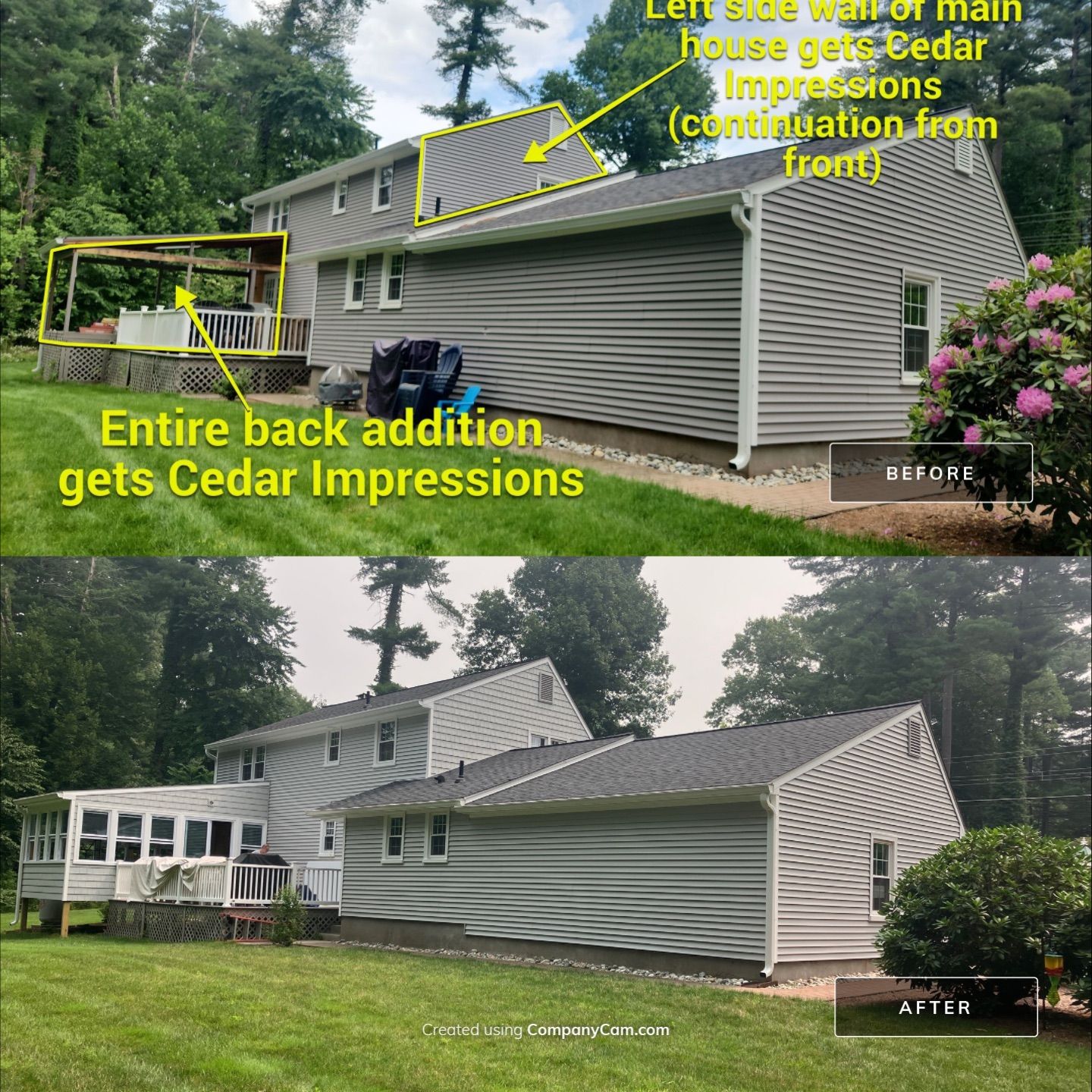 Siding Transformation with Cert Cedar Impressions D/7 Perfection Straight Bottom, Sterling Gray, and Cert Monogram D/4 x 12'6" Clapboard, Sterling Gray by DiGiorgi Roofing and Siding Inc