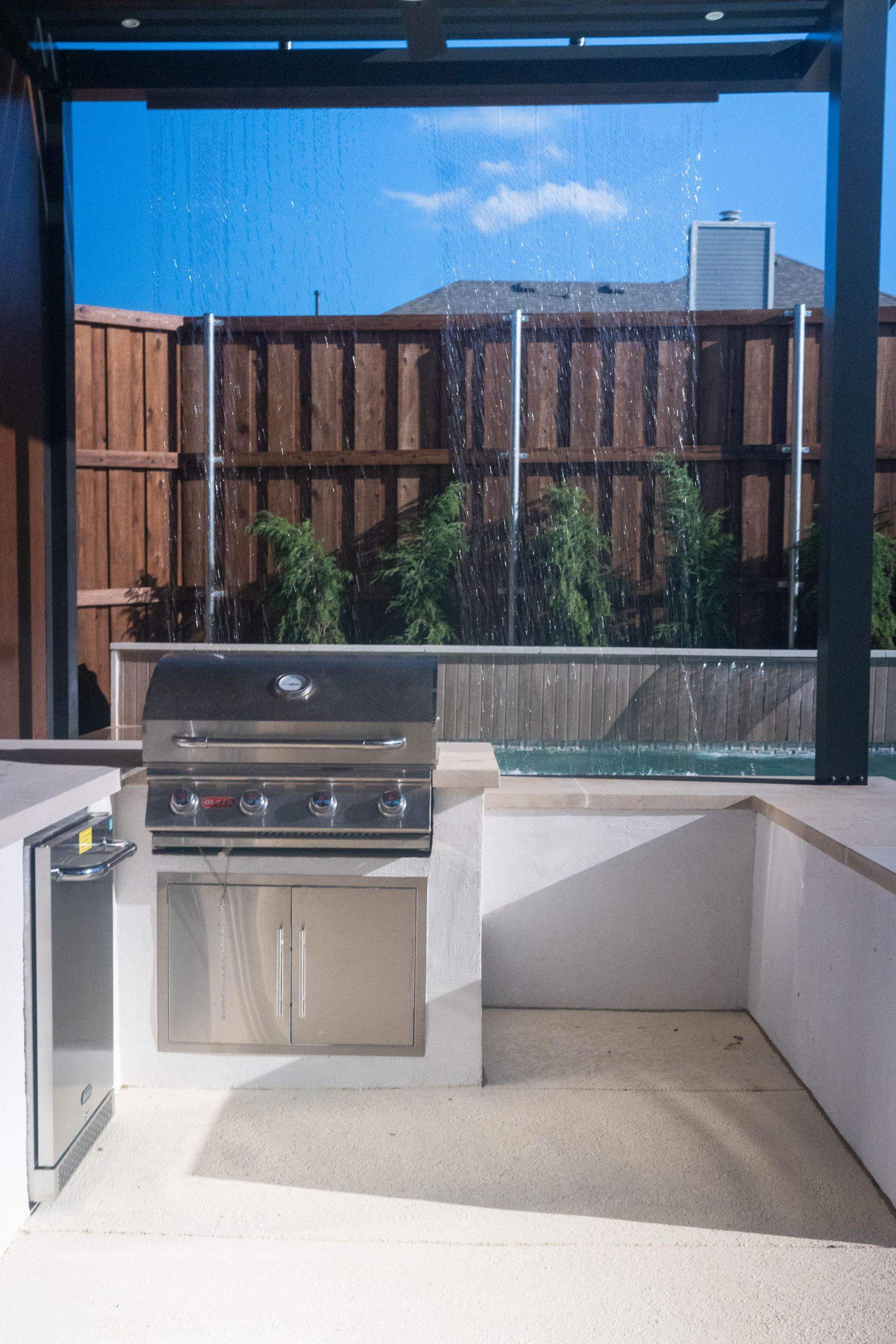 Modern Geometric Pool with Cabana and Fire Feature by Pinnacle Pools and Spas - DFW