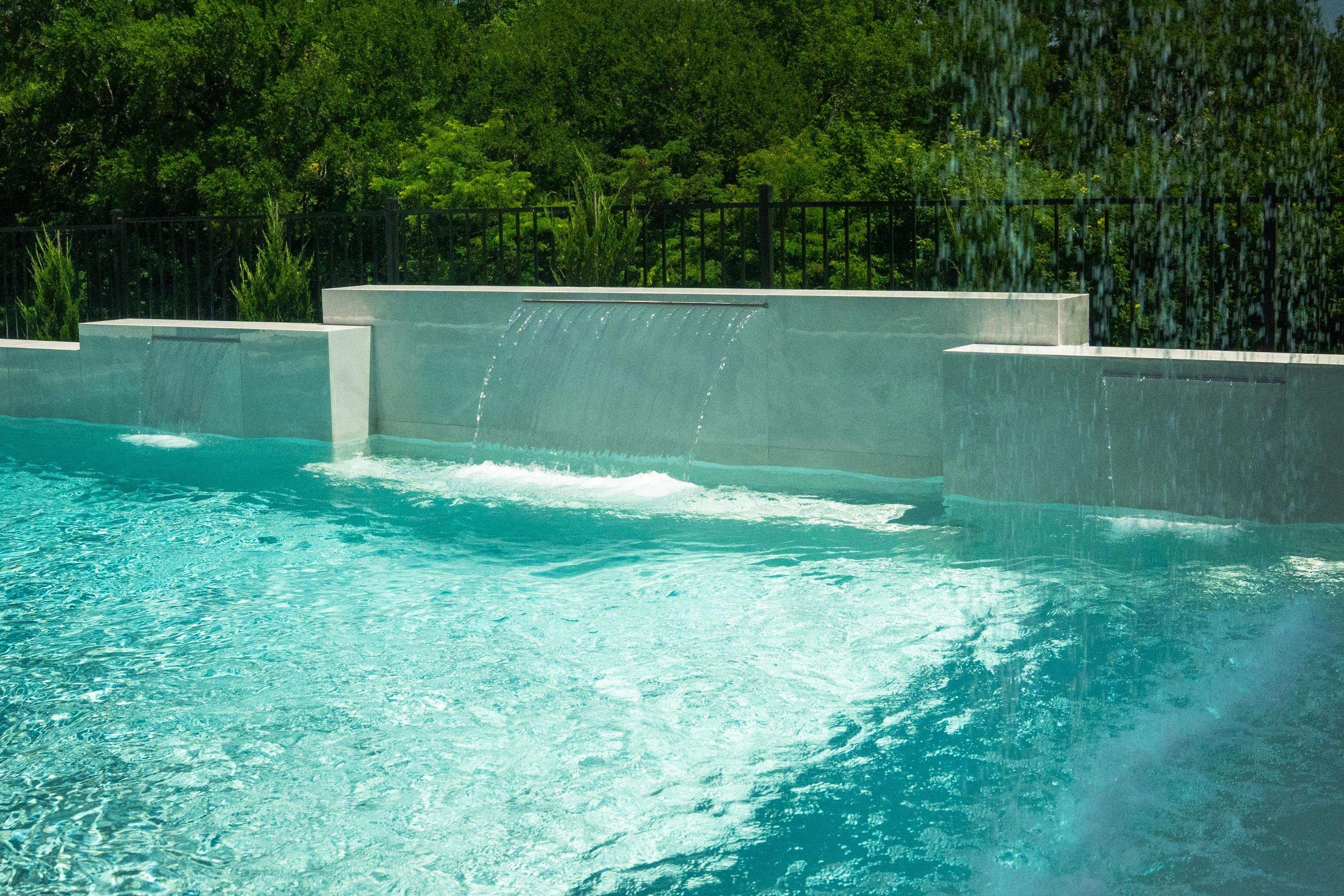 Large Pool and Spa with Rain Descent by Pinnacle Pools and Spas - DFW