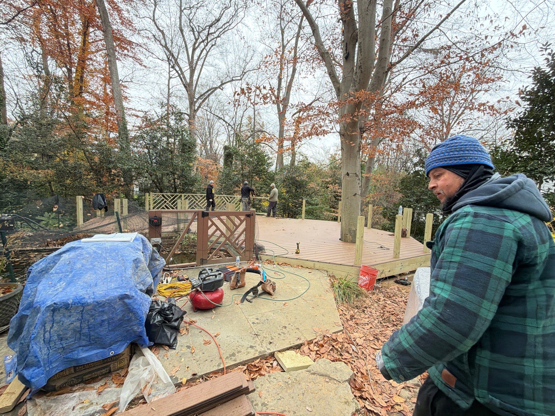 Custom Composite Deck Replacement with Geometric Railing in Bethesda, MD by Jakari Restoration & Construction LLC