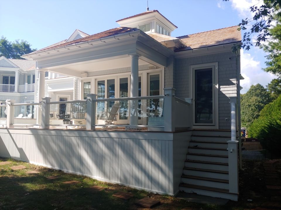 Gutter Installation using 6" Half Round Aluminum Gutter over Crown Moulding by Gutter Pro Enterprises