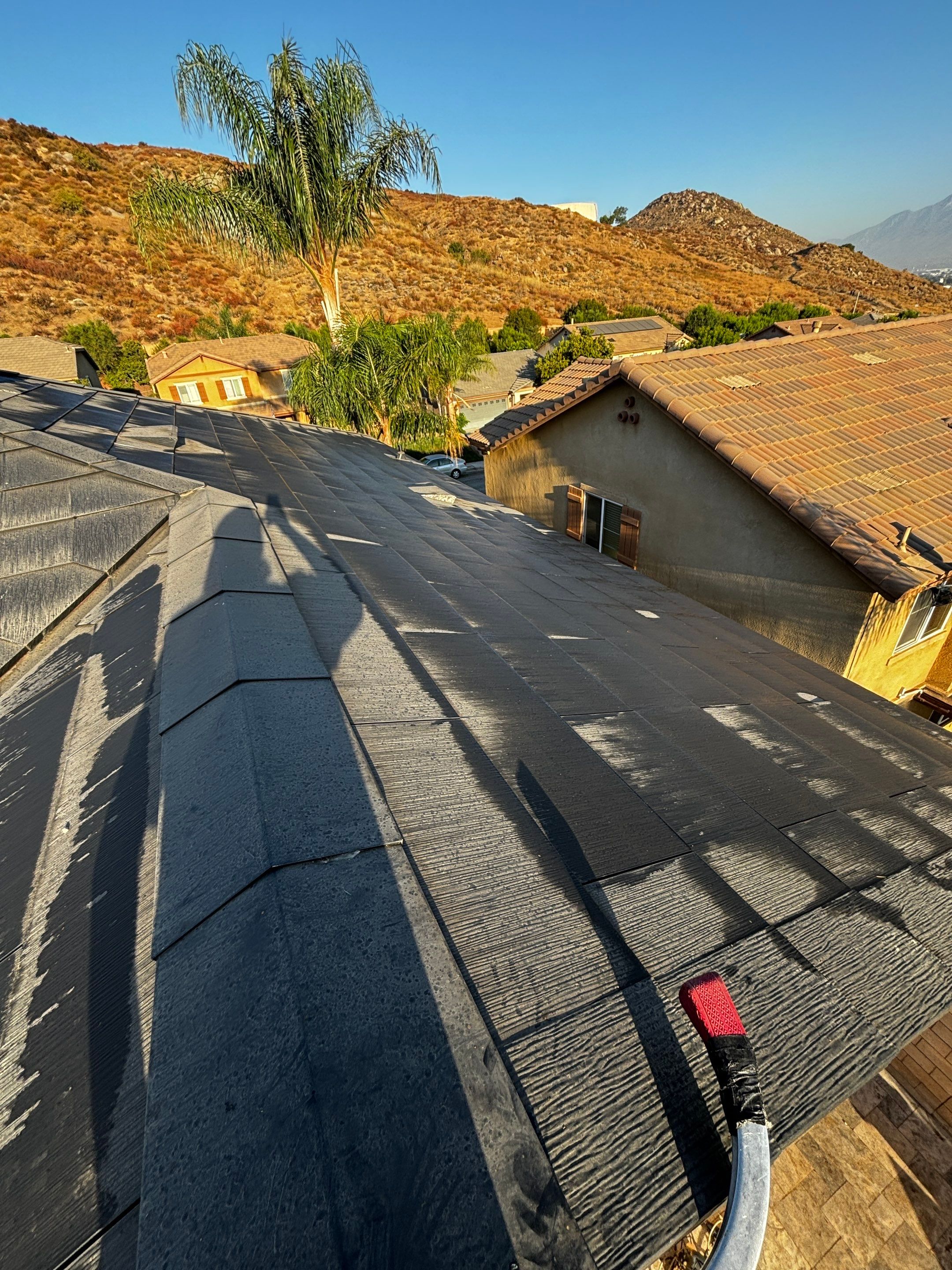 Tesla Roof Cleaning in Fontana California by Palm Coast Solar Cleaning
