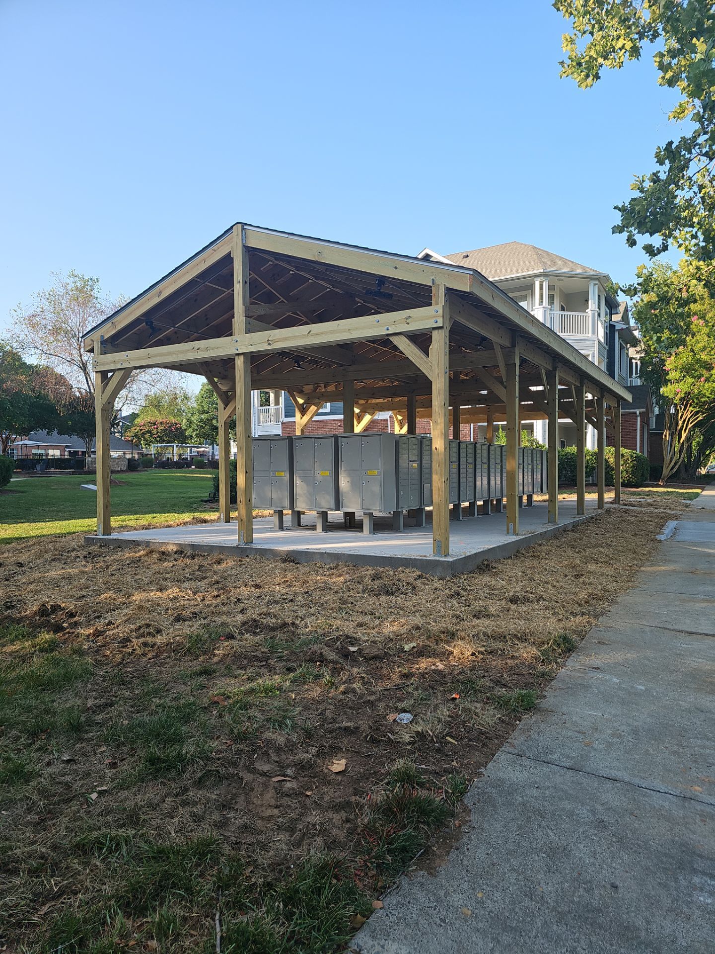 Custom Timber Frame Pavilion for Cluster Mailbox Units in Raleigh by Billy Weatherspoon Contractor