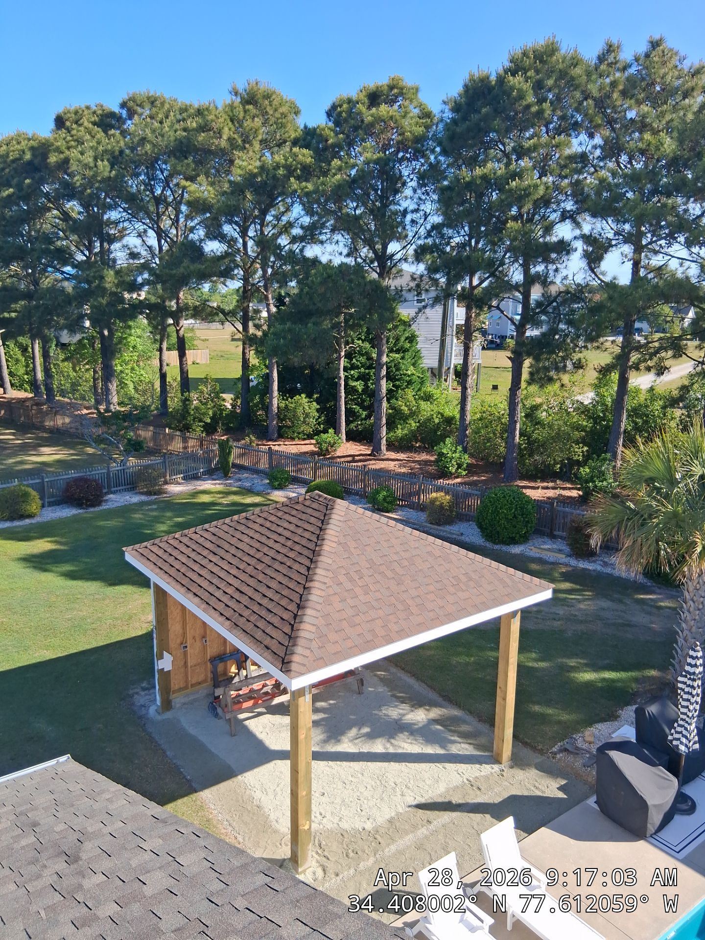 New Gazebo Build with Heather Blend Shingle Roof in Hampstead, NC by RGR Construction and Roofing, LLC