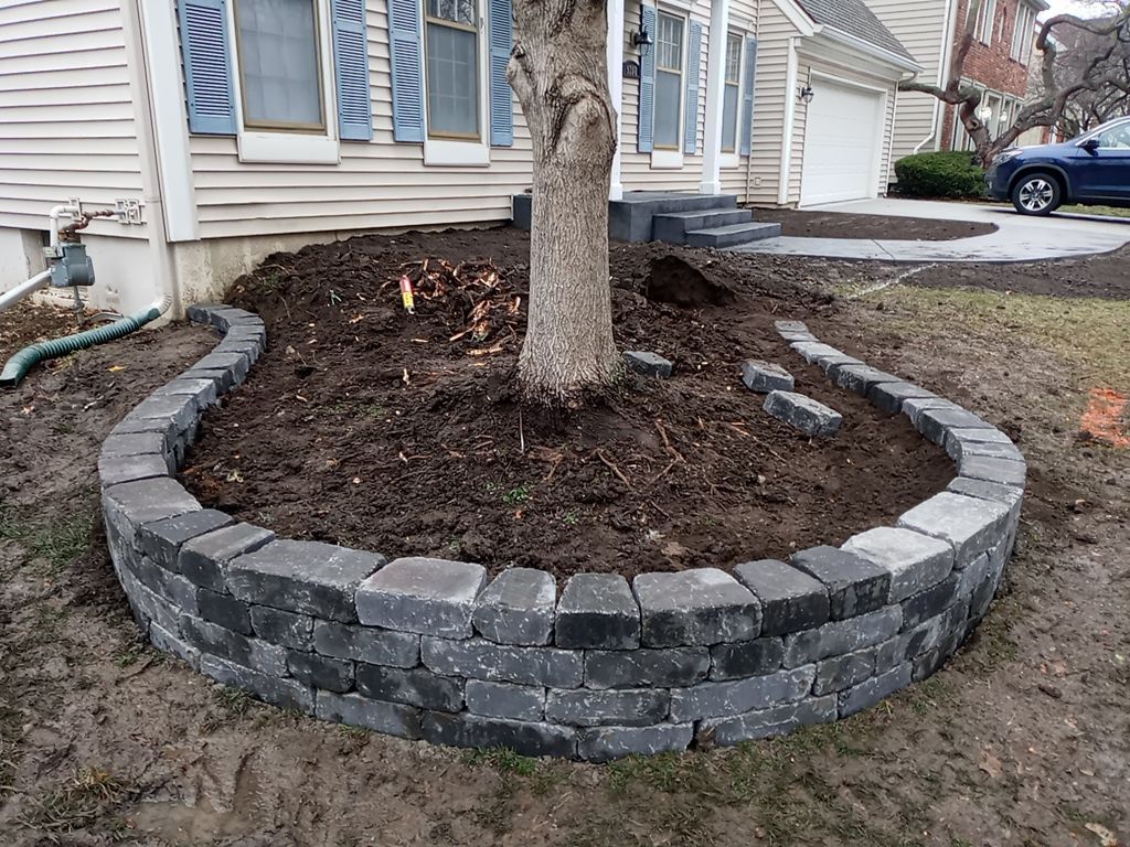 Front Yard Landscape and Retaining Wall by LAND ESCAPES LLC