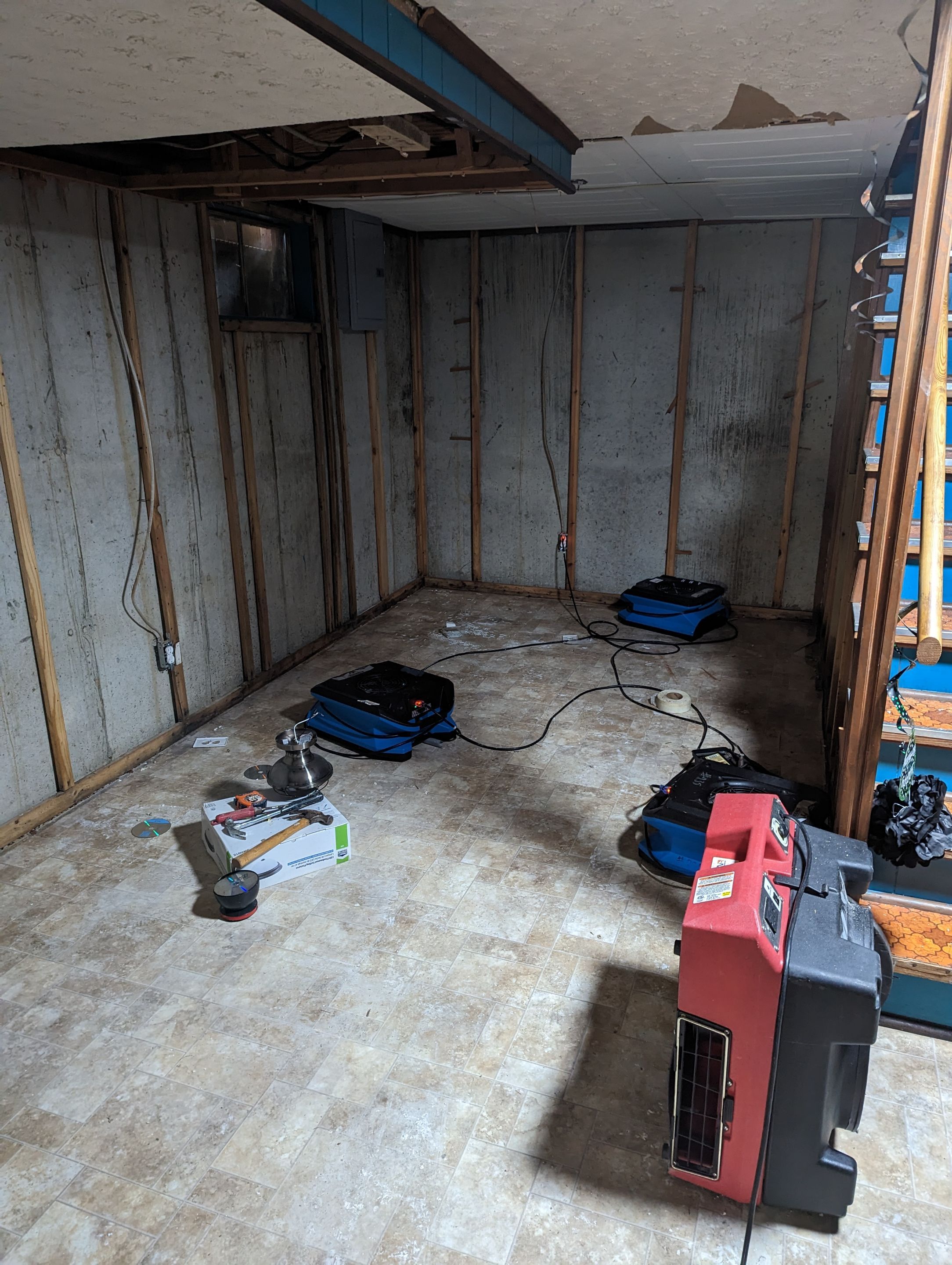 Water Damage in from upstairs sewage backup.  by ANR Restoration