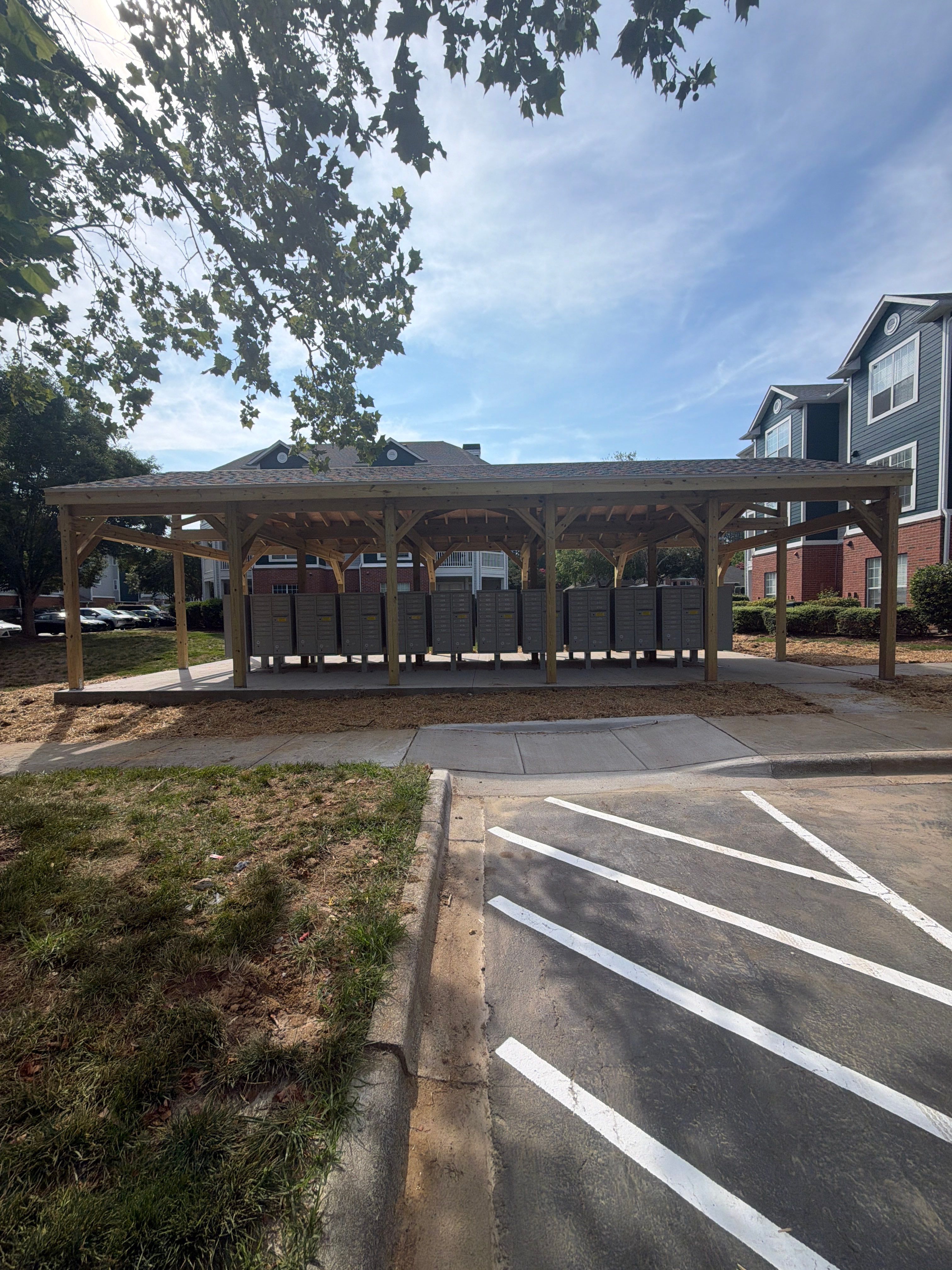 Custom Timber Frame Pavilion for Cluster Mailbox Units in Raleigh by Billy Weatherspoon Contractor