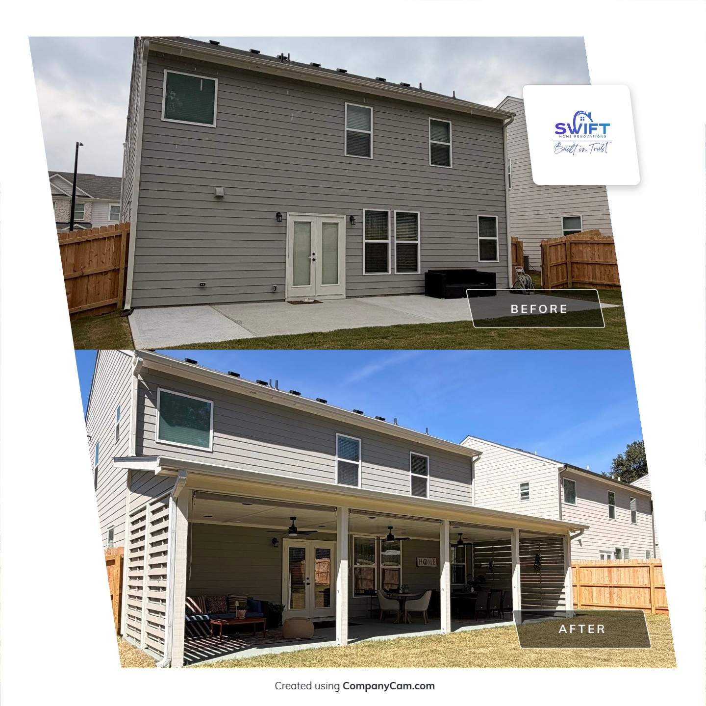 Custom Covered Back Porch with Privacy Screening in Acworth by Swift Home Renovations 