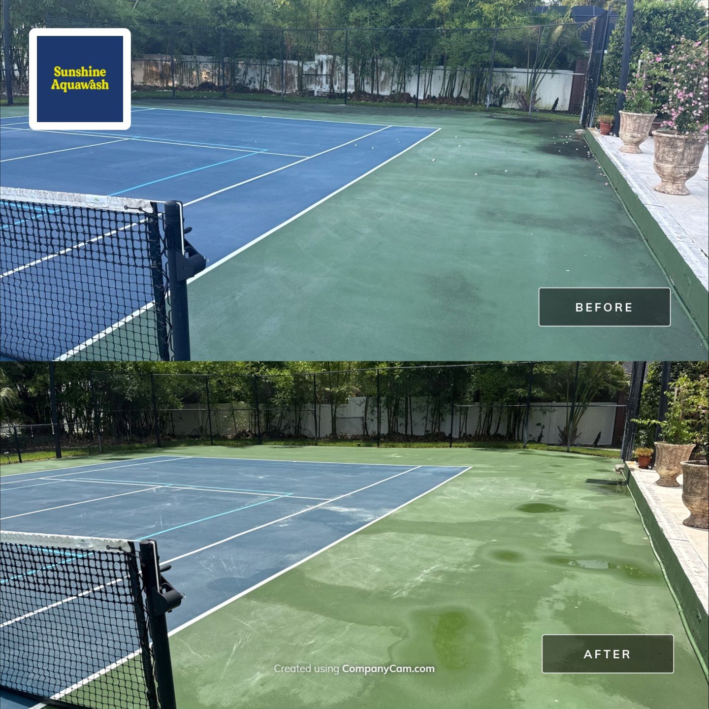 Tennis Court, Vinyl Fence & Sidewalk Cleaning in Riverview Bluff – West Bradenton, FL 34209 by Sunshine AquaWash