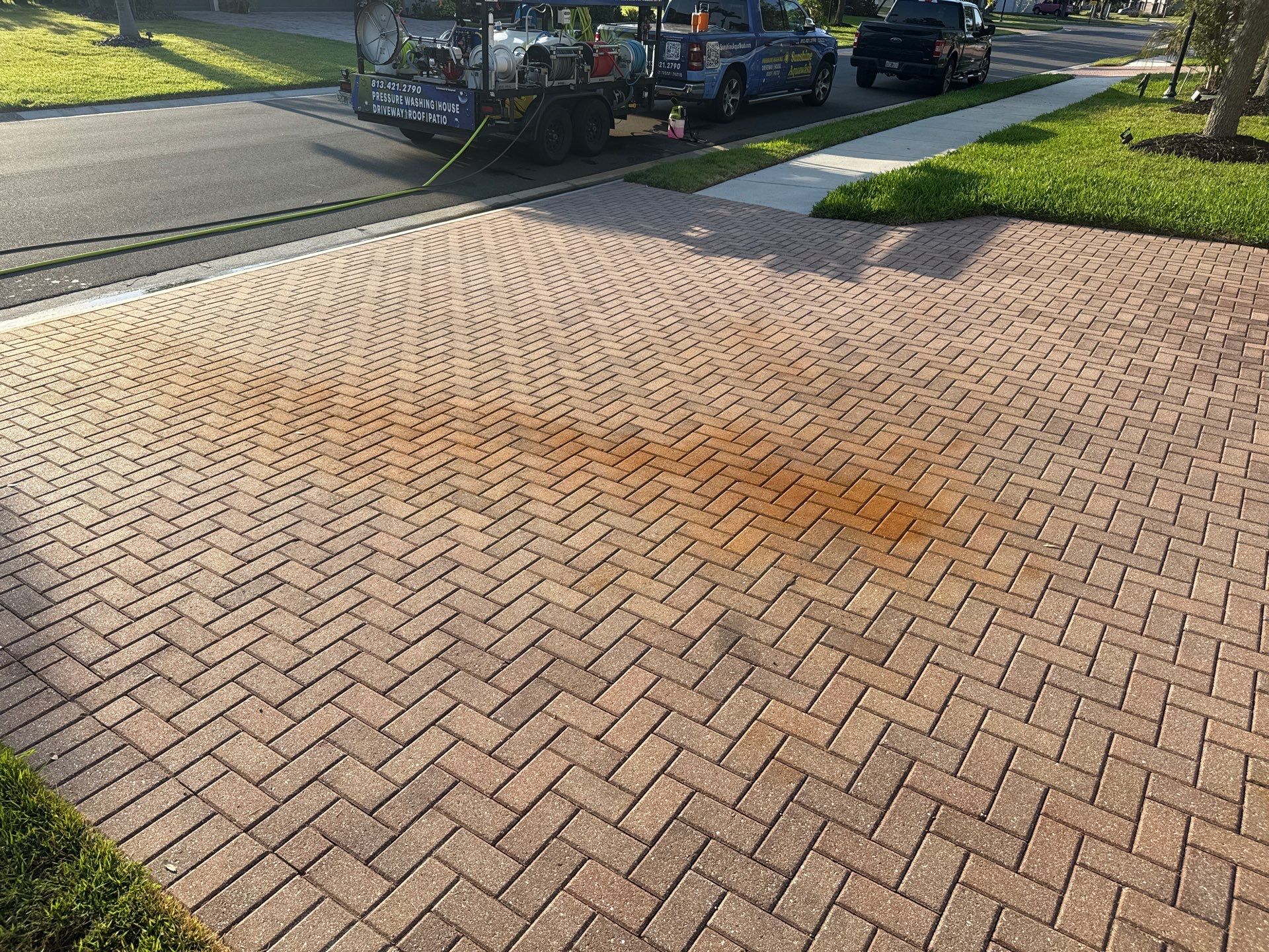 Paver Driveway & Rust Stain Removal – Oakleaf Hammock Community, Ellenton, FL by Sunshine AquaWash