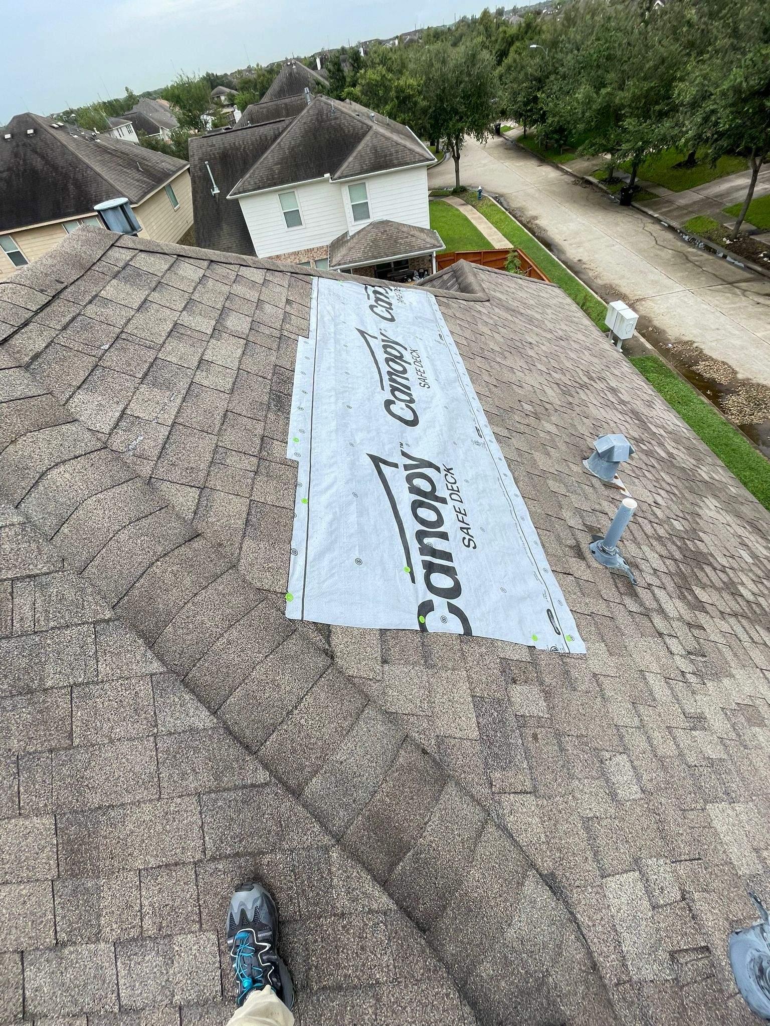 Residential Roofing Installation using Atlas Pinnacle® Pristine Shingles Weatherwood Color by CAP Roofing and Construction LLC