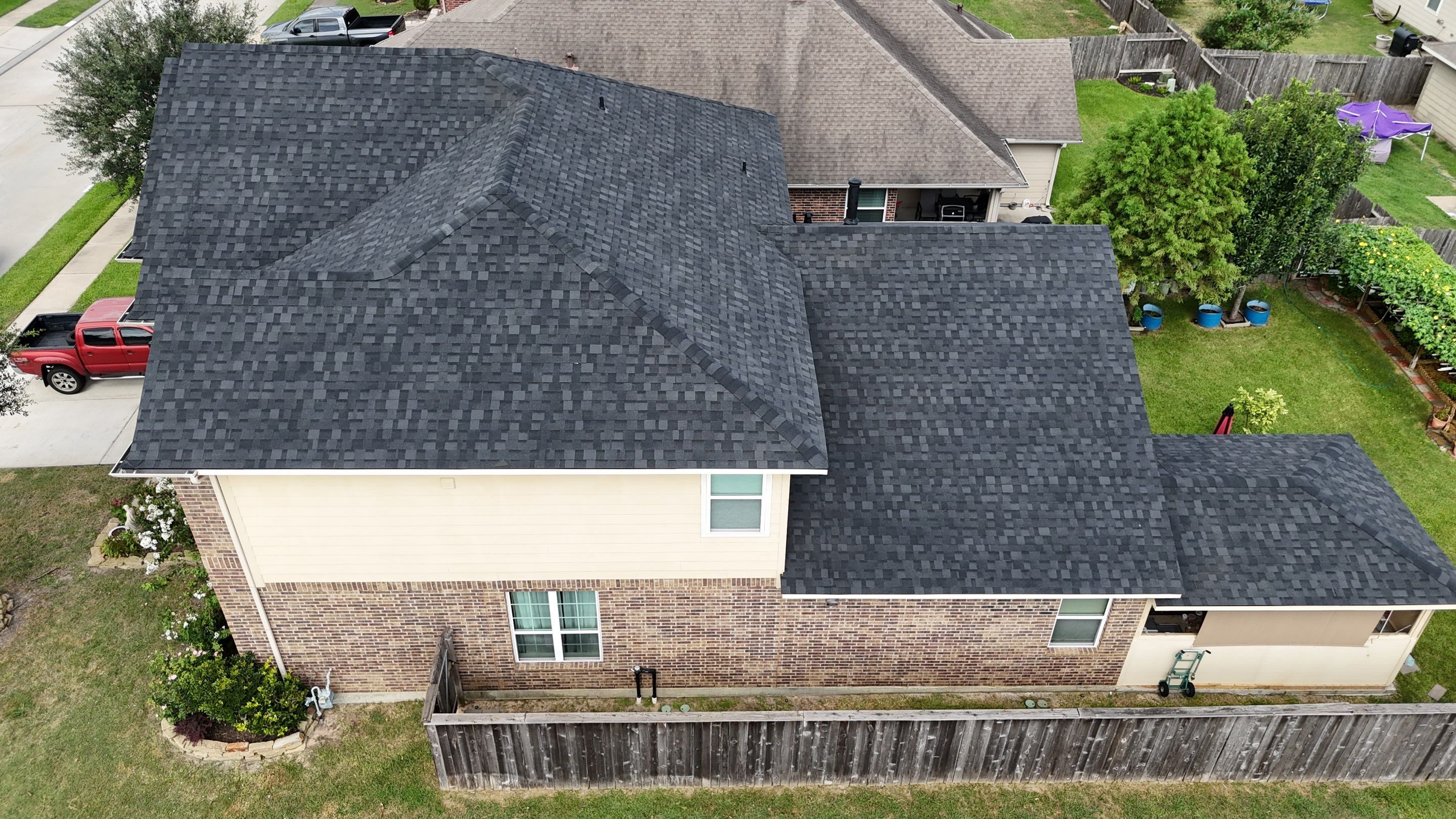 Residential Roofing Installation using IKO Dynasty after Storms in Cypress by Core Four Roofing