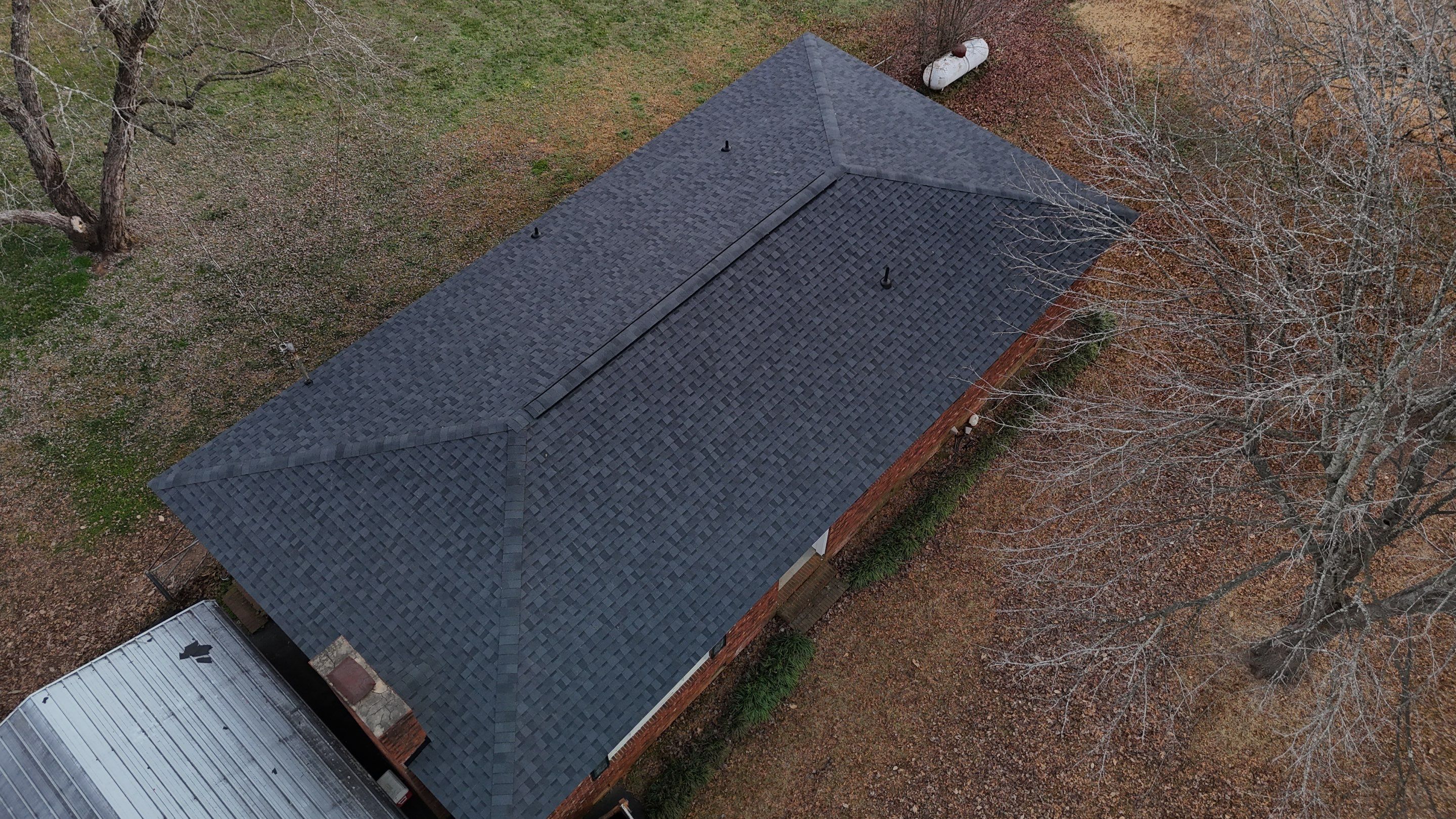 CertainTeed Landmark Moire Black Architectural Shingles on Inman SC Brick Ranch Home by Roofers LLC