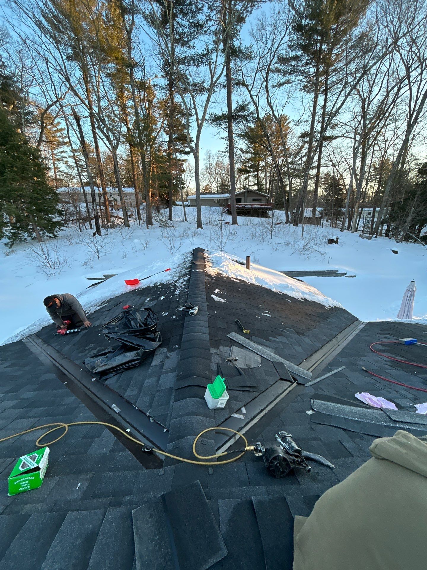Ridge Cap Replacement & Black Metal Valley Installation in Chelmsford, MA by Mighty Dog Roofing of Greater Middlesex County
