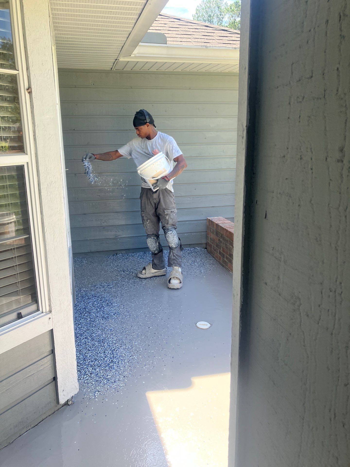 Front Entrance and Garage Makeover in Denim by Cross Creek Concrete Coatings