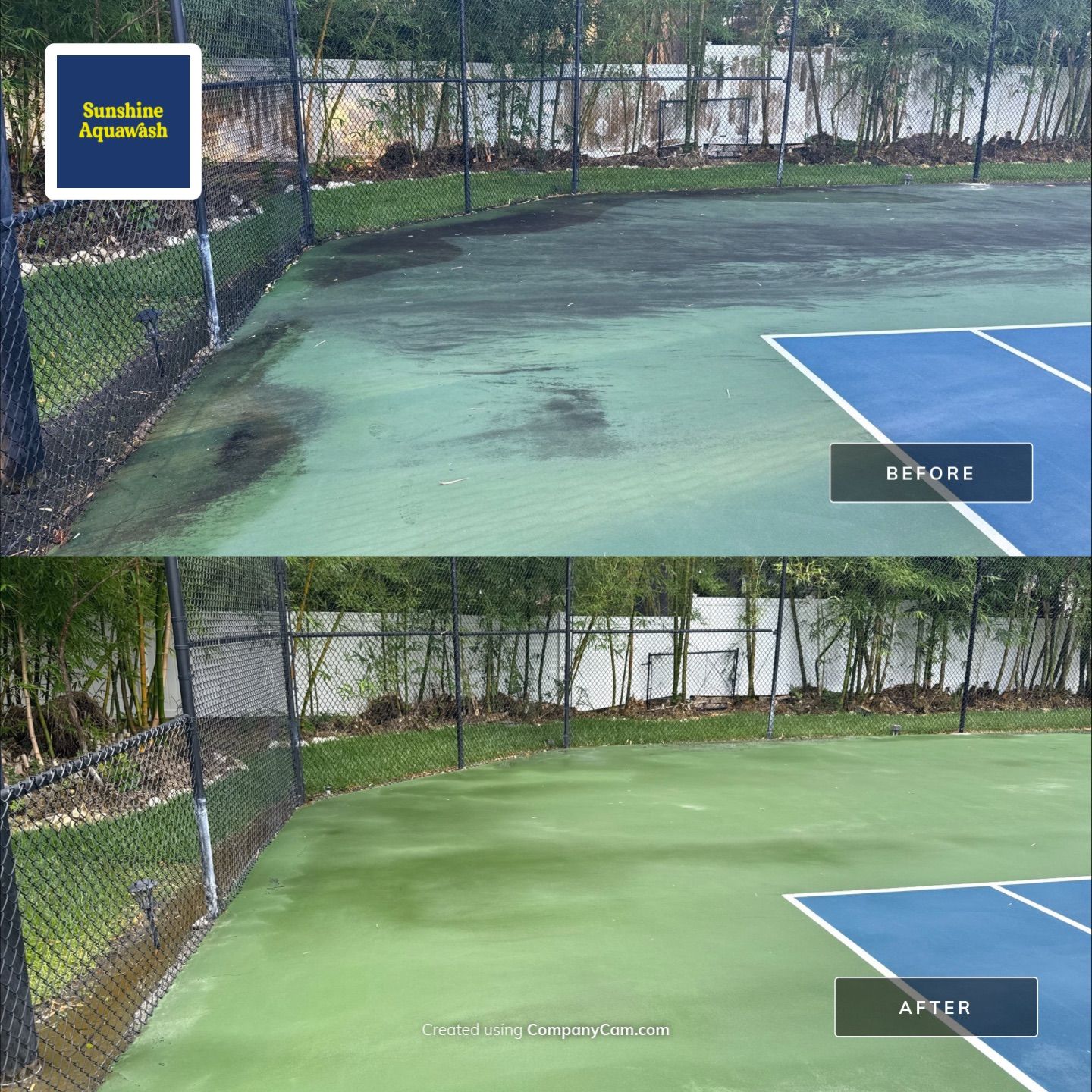 Tennis Court, Vinyl Fence & Sidewalk Cleaning in Riverview Bluff – West Bradenton, FL 34209 by Sunshine AquaWash