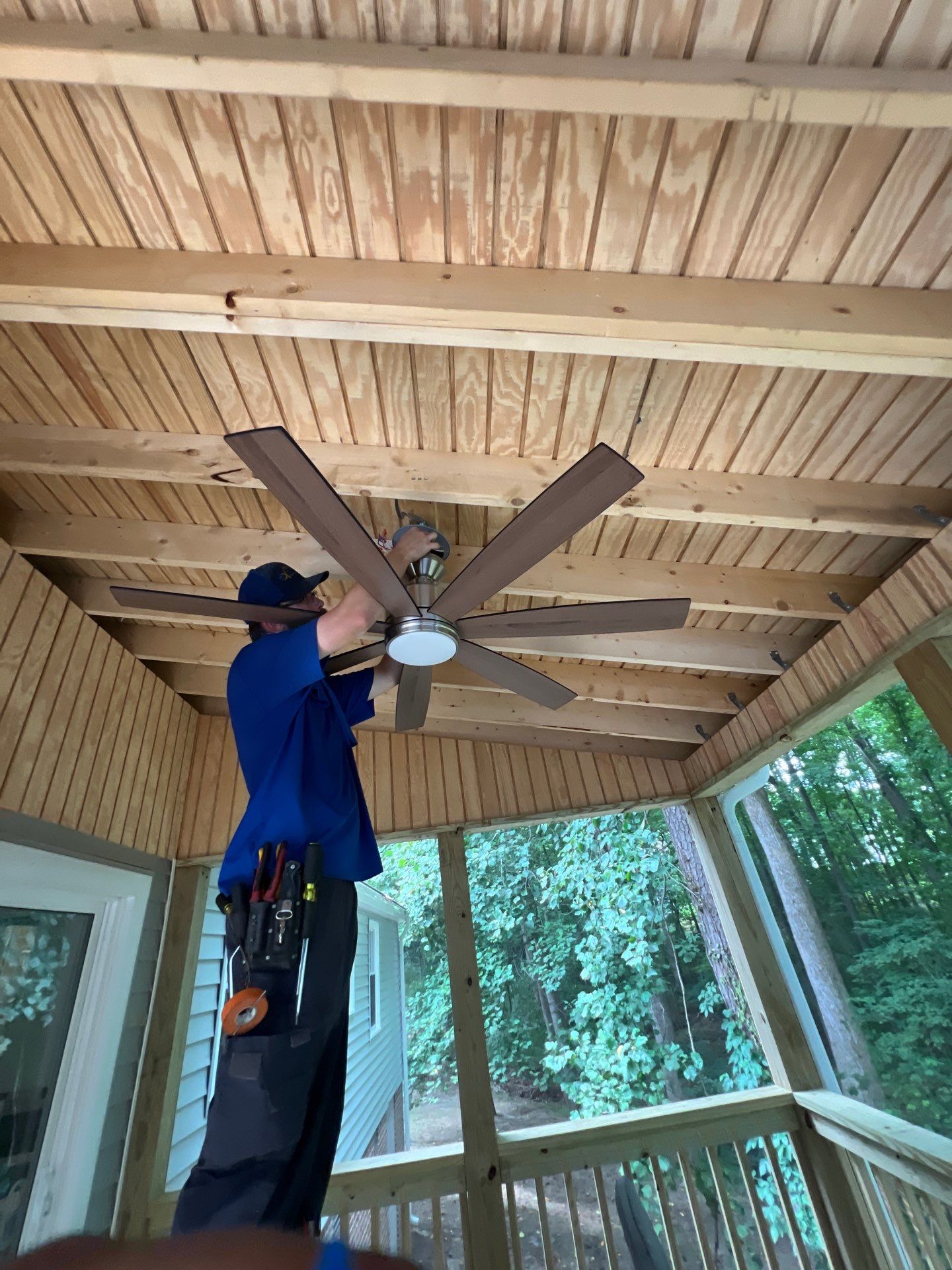 Elevated Screened Porch Installation with Tongue-and-Groove Ceiling in Wake Forest by The Remodeling Company