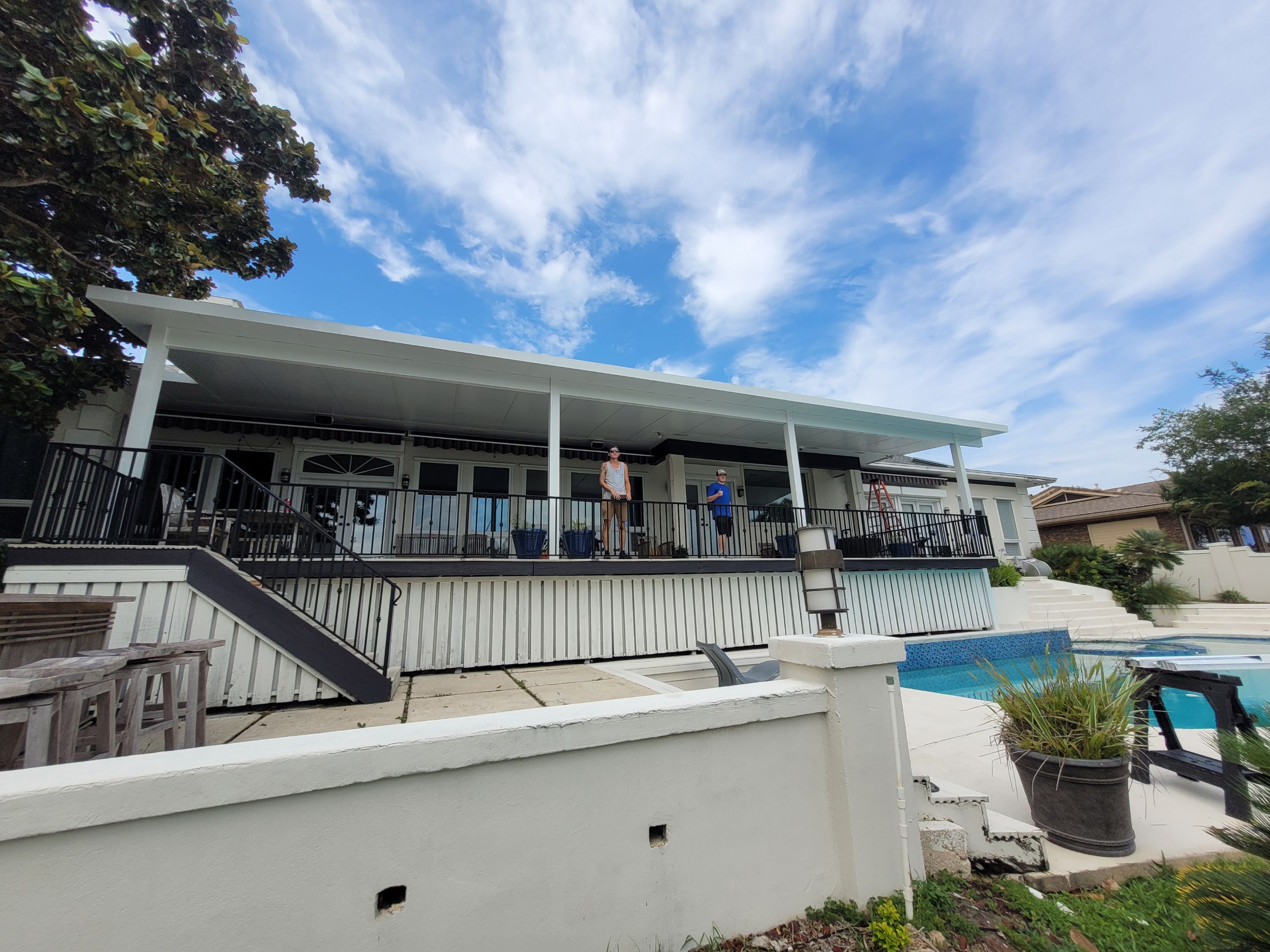 Poolside Colorbeam Patio Cover in Gulf Breeze by Titan Sunrooms